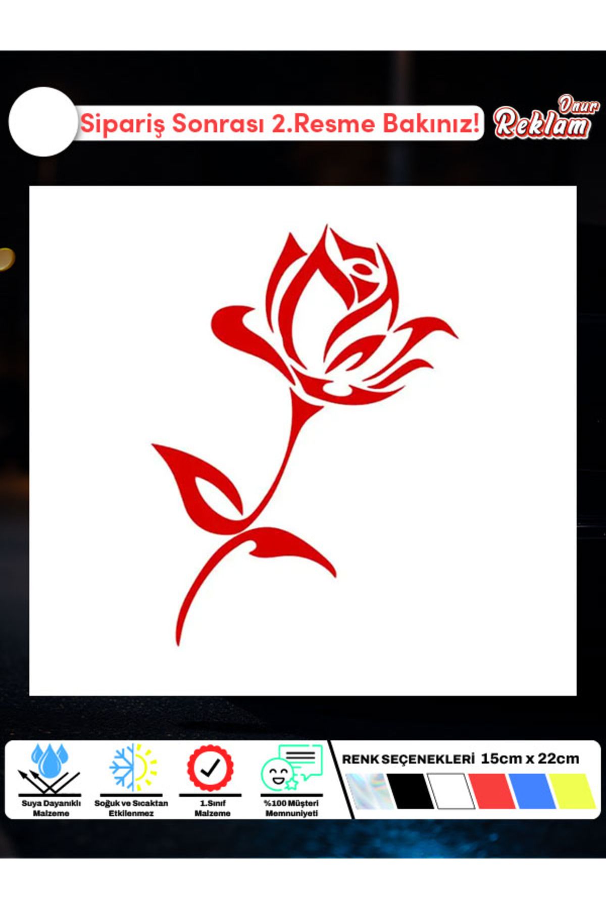 Onur Reklam Renkli Gül Araba Sticker – Parlak Geçişli Tasarım – 15x22 cm