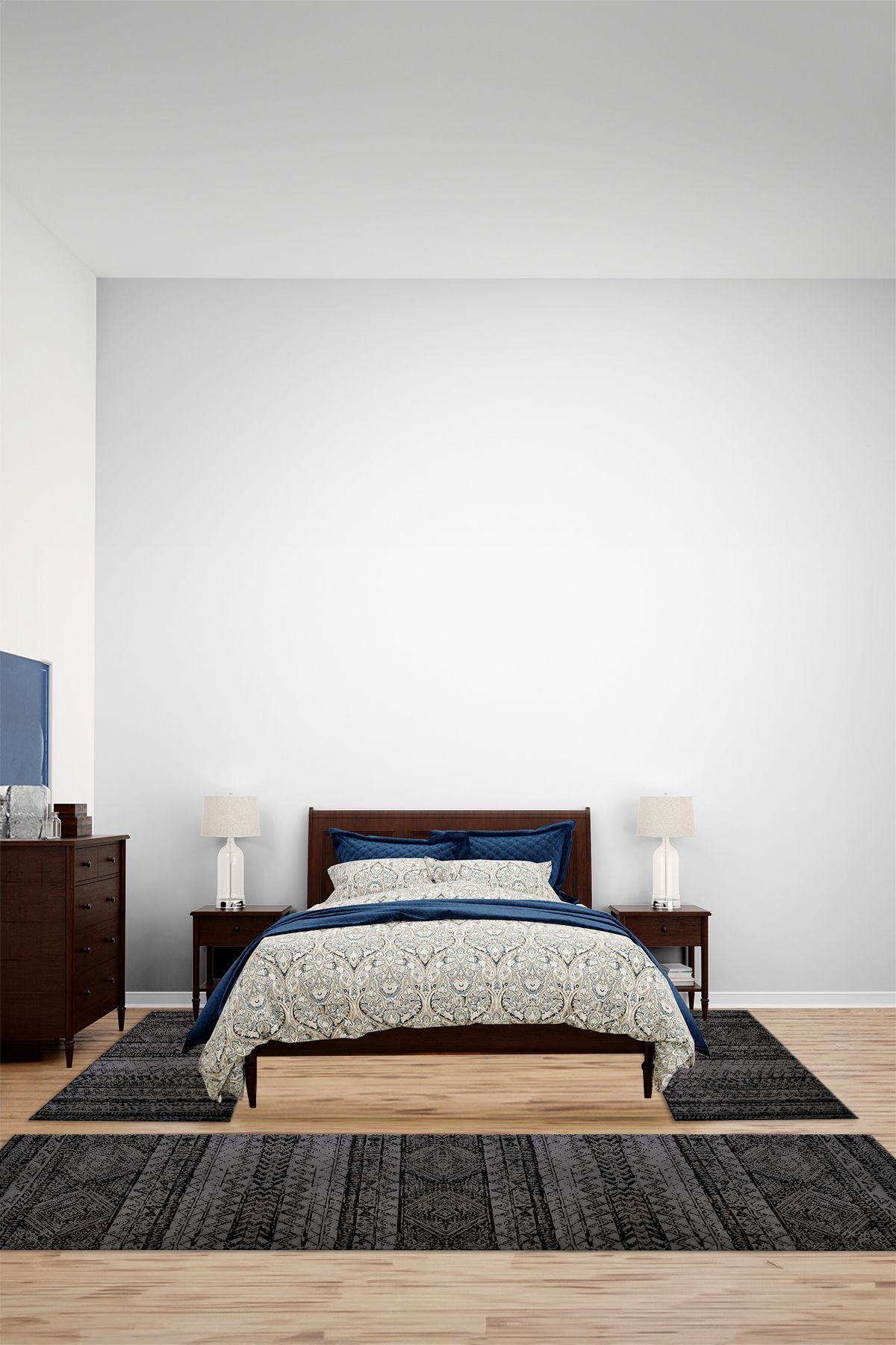 Viyana Home Kaymaz Karışık Desenli İskandinav Model Yıkanabilir Üçlü Yatak Odası Halısı, YO-İSKANDİNAV-81-GRİ,