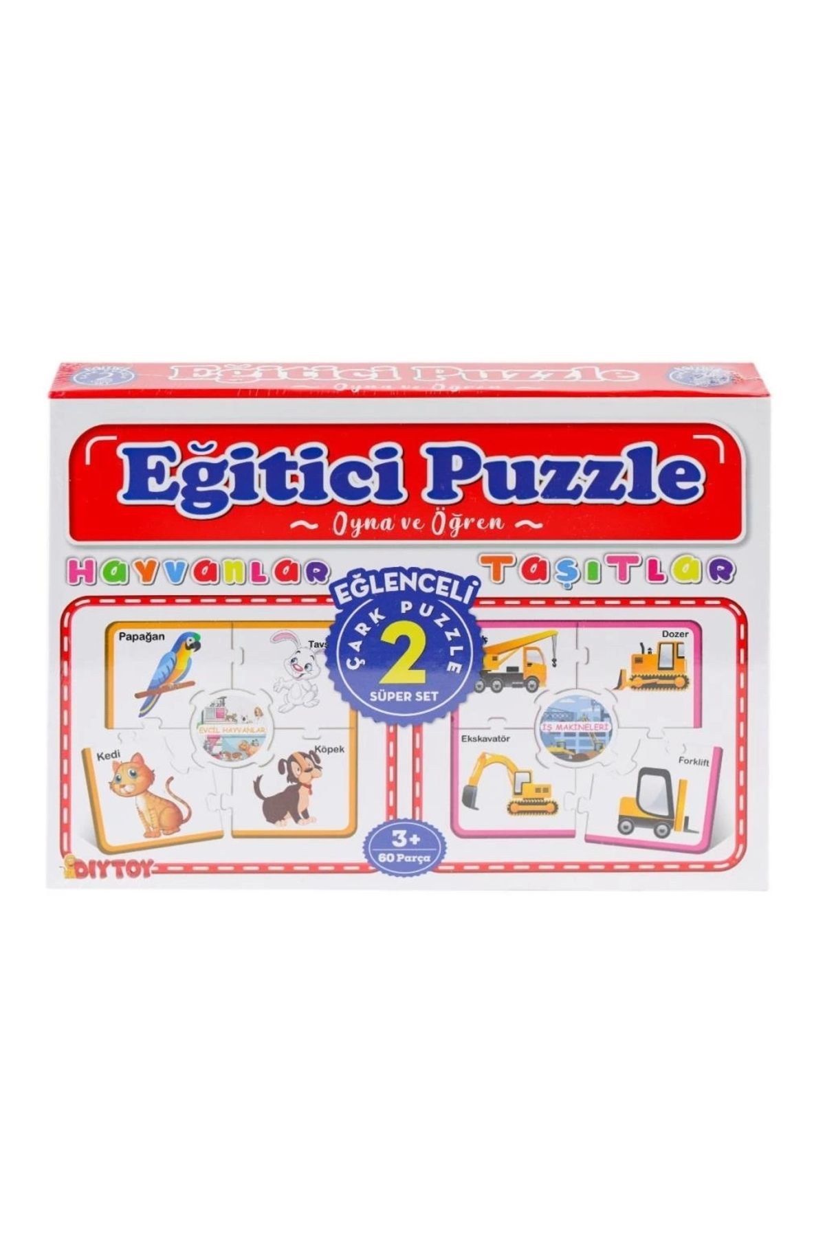 CANSA 7196 Çark Puzzle Hayvanlar Taşıtlar 60 Parça -Dıytoy