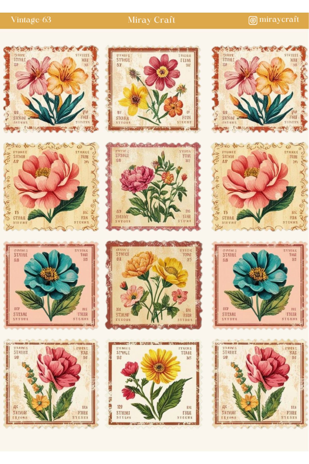 MirayDesign 1 Adet Vintage Temalı Sticker – 12x17 cm Scrapbook, Bullet Journal, Planlayıcı İçin