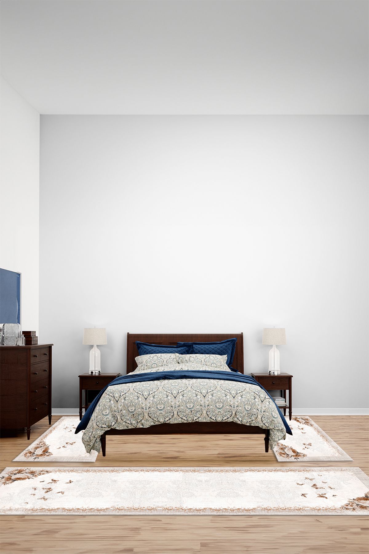 Viyana Home Dijital Kaymaz Klasik Kelebek Desen Modern Yıkanabilir Üçlü Yatak Odası Halısı, YO-KLASİK-118-KAHVE,