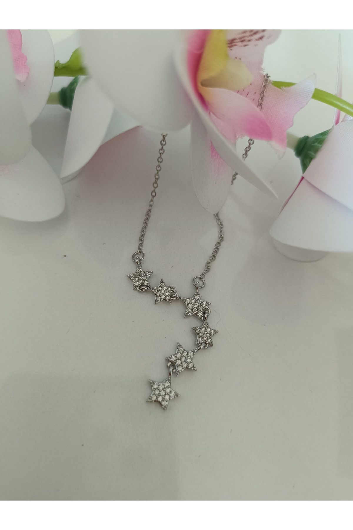 Kudi Kayan Yıldız motifli Zirkon Y çelik gümüş kolye