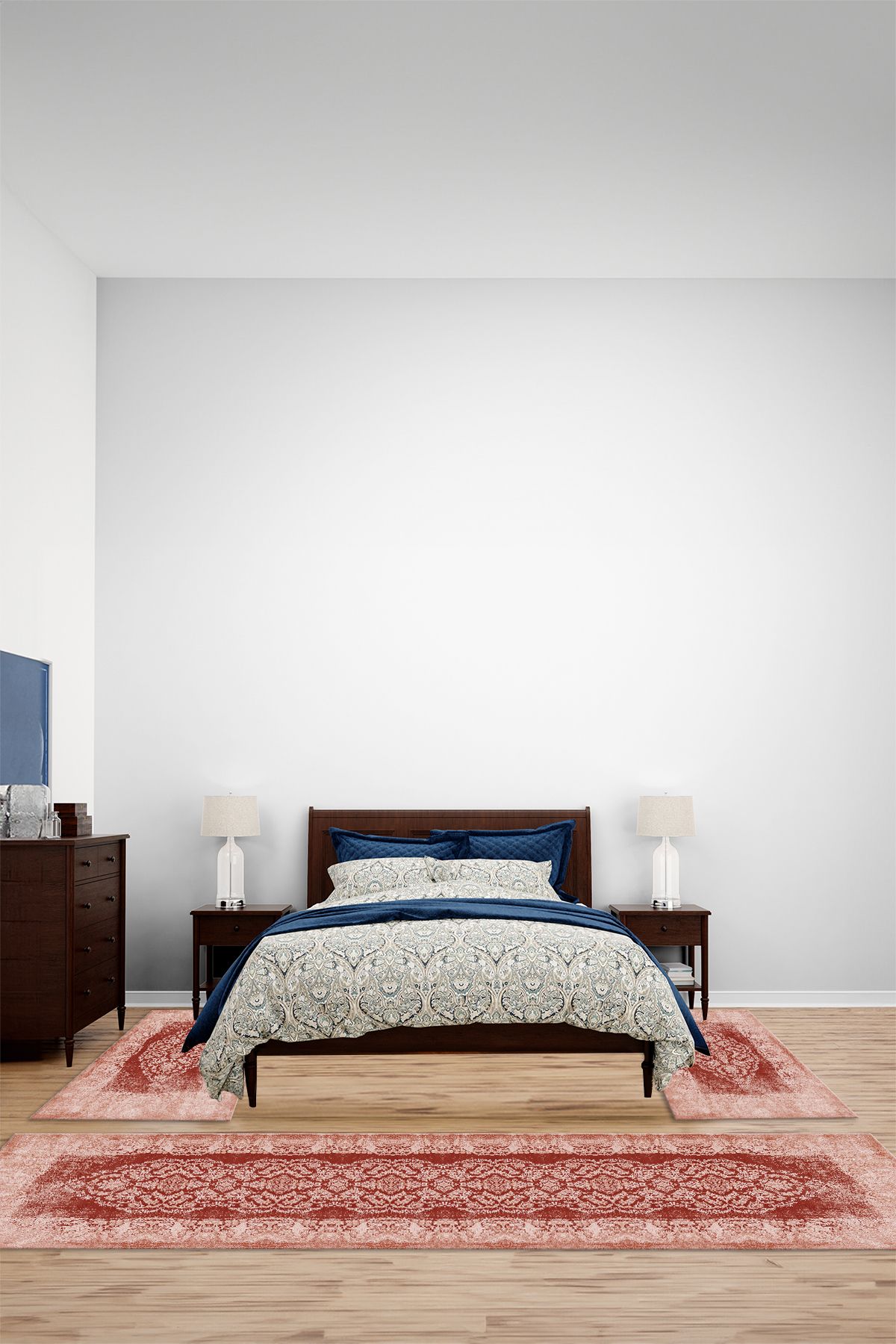 Viyana Home Dijital Kaymaz Klasik Desen Detaylı Yıkanabilir Üçlü Yatak Odası Halısı, YO-KLASİK-124-KIRMIZI,