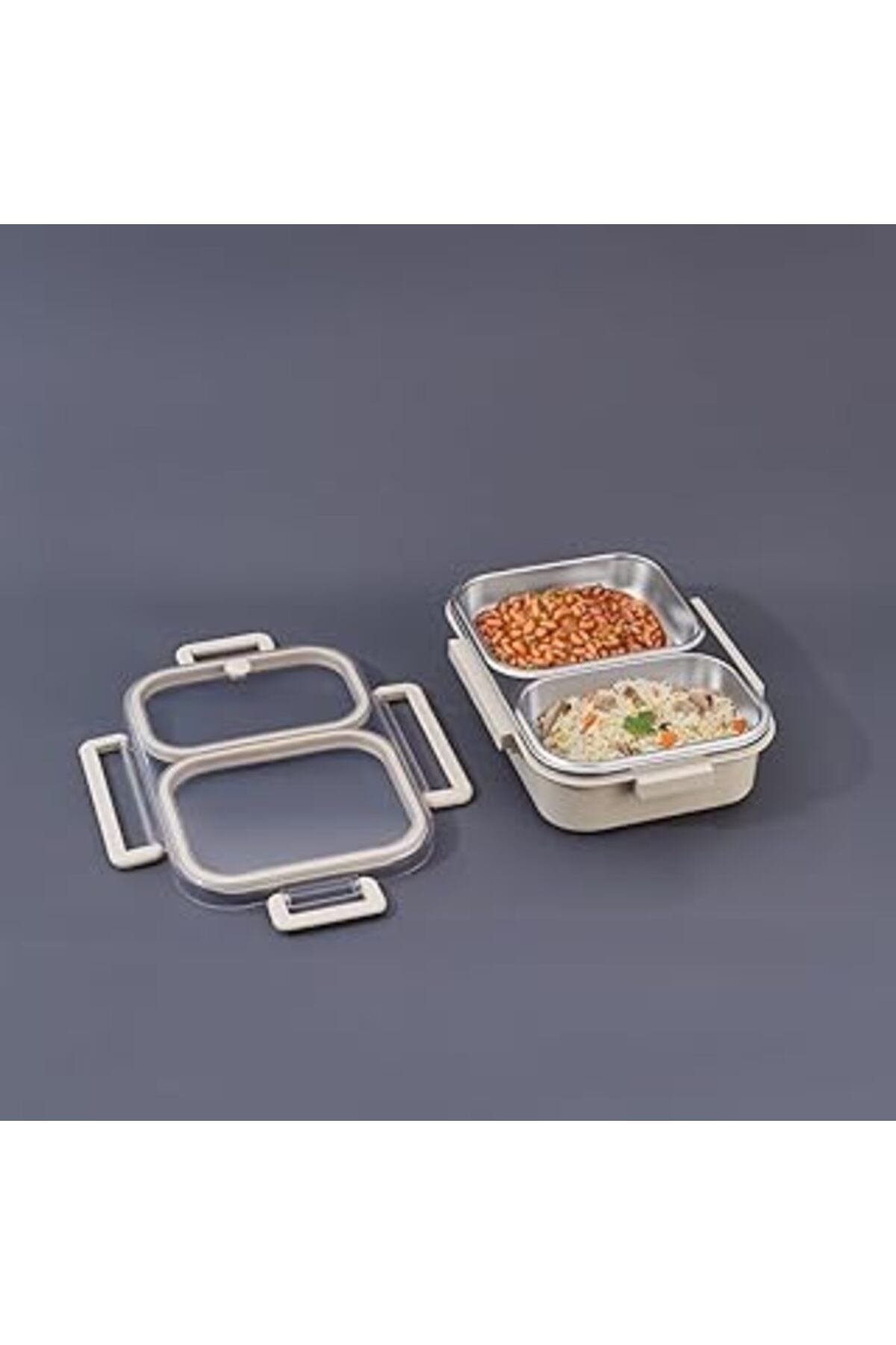 Mu Art Ahşap Bento Lunch Box Yemek Termosu Beige 2 Bölmeli Ar262184