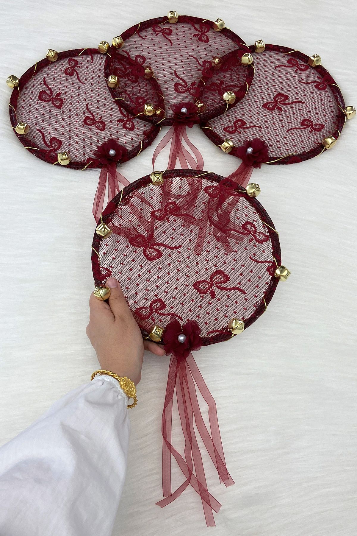 ZEYMERADE Bordo Gelin Nedime Tefi Dantel, 3D Çiçek Süslemeli, Düğün Kına Gecesi Sünnet Bride To Be Defi 1 Adet