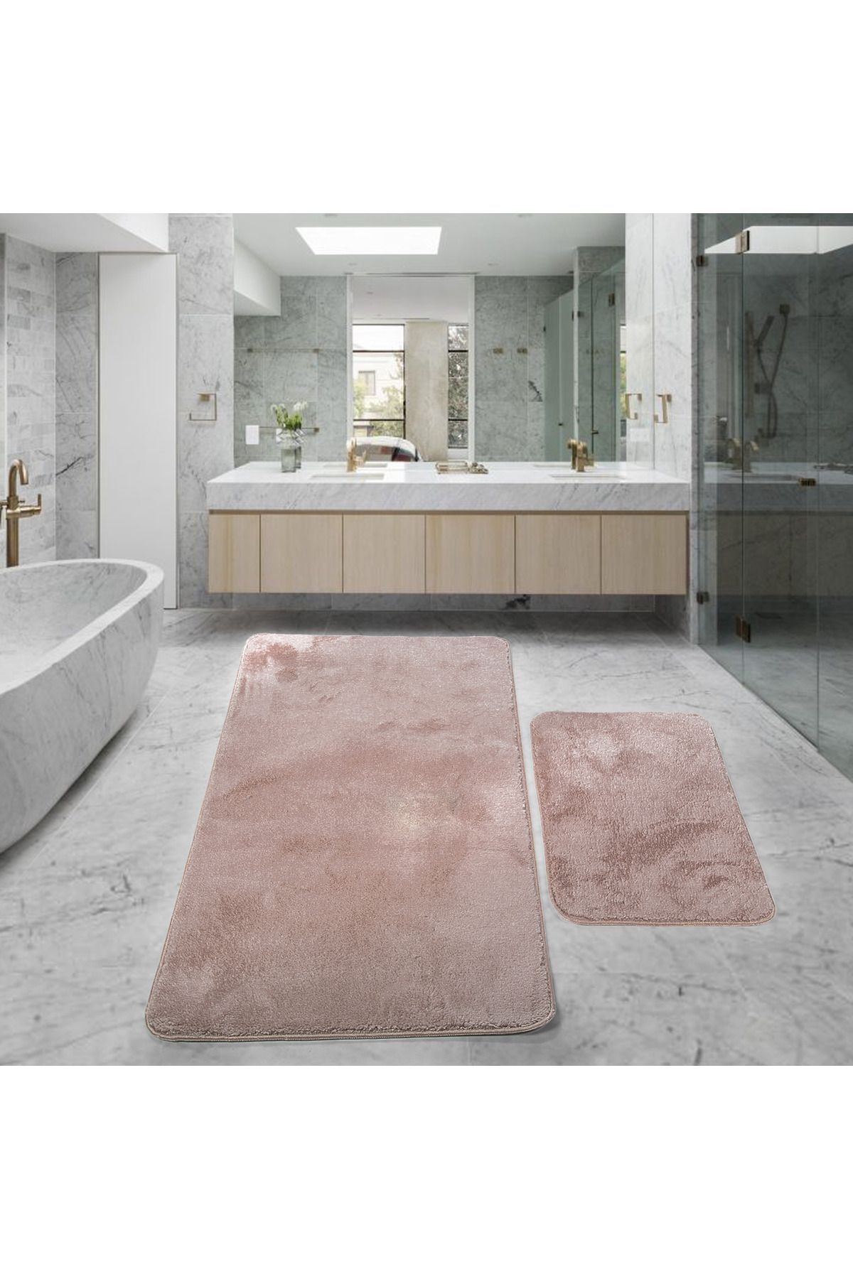 Bestekar LunaSoft Kahve Büyük Boy Kaymaz Emici Yumuşak Makinede Yıkanabilir İkili Modern Banyo Paspas Takımı