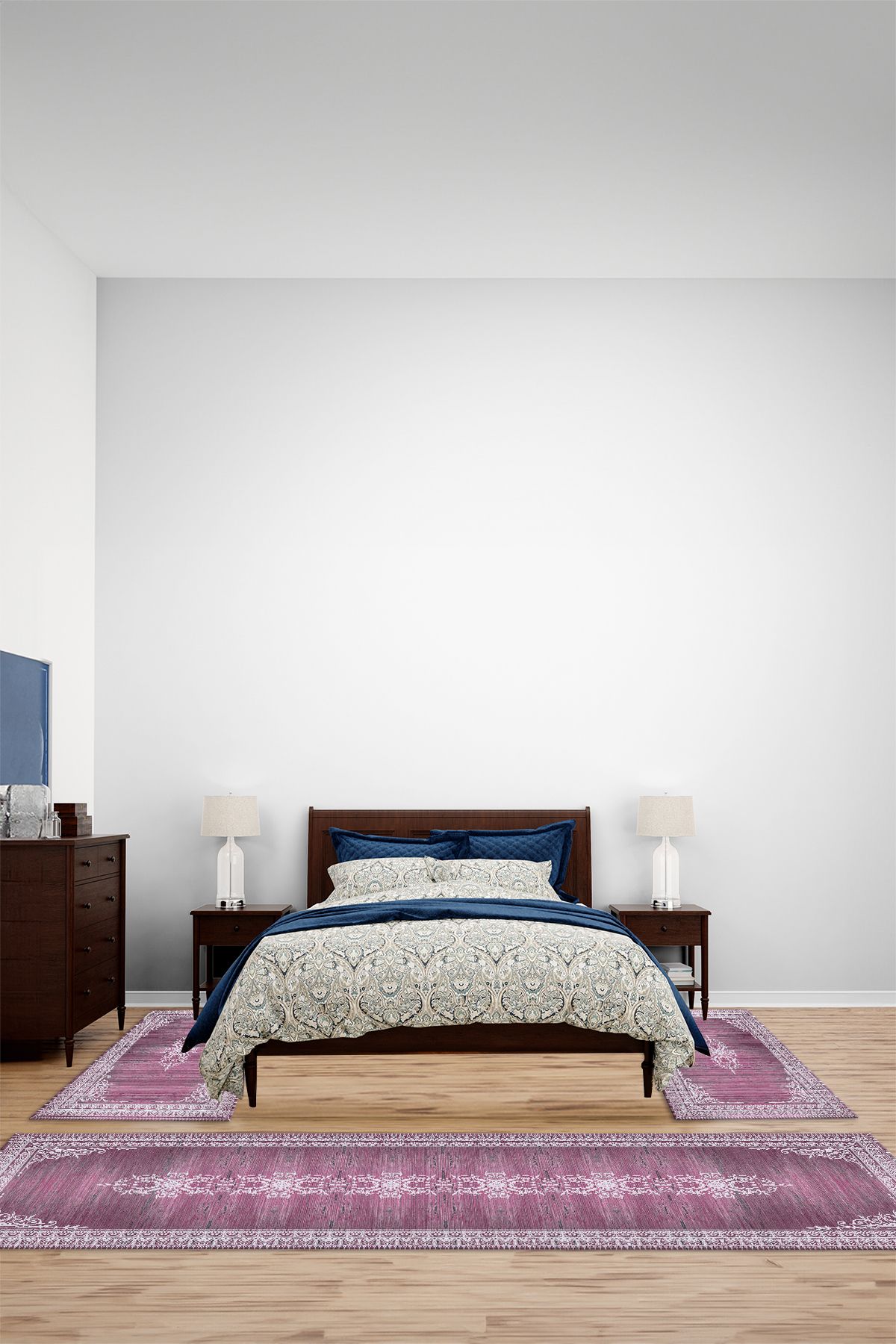 Viyana Home Dijital Kaymaz Taban Klasik Çerçeve Model Yıkanabilir Üçlü Yatak Odası Halısı, YO-KLASİK-82-PEMBE,