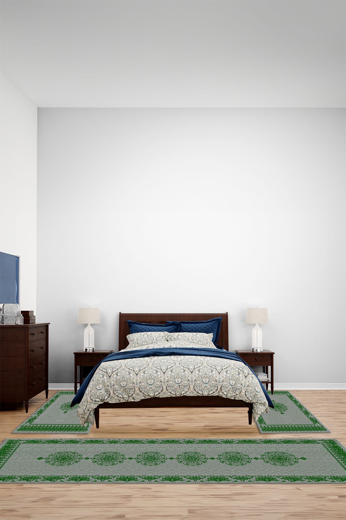 Viyana Home Dijital Kaymaz Taban Jüt Göbek Desen Deataylı Yıkanabilir Yatak Odası Takım Halısı, YO-JÜT-44-YEŞİL,