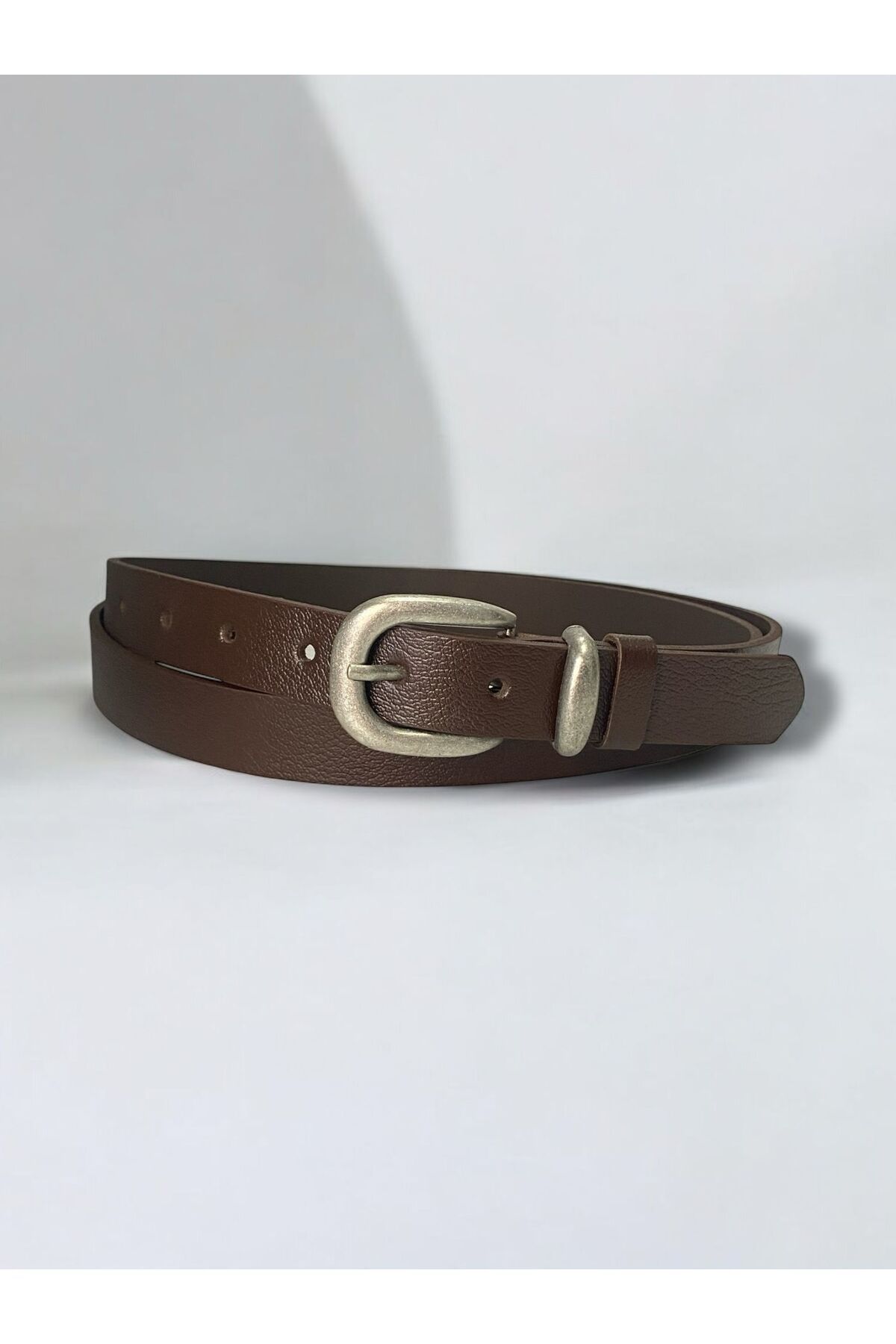 Gesa Erkek %100 hakiki deri ince kalay kaplama tokalı acı kahve kemer 2.4 cm