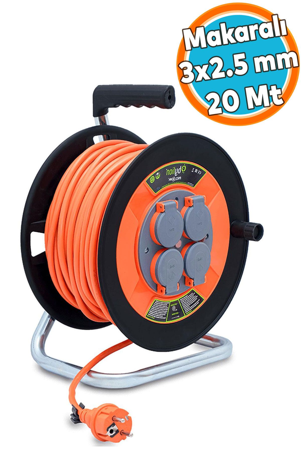 NZB Plastik Makaralı Seyyar Kablo Kapaklı 4 Prizli Uzatma Kablosu 3x2.5 mm CCA Kablo 20 Metre