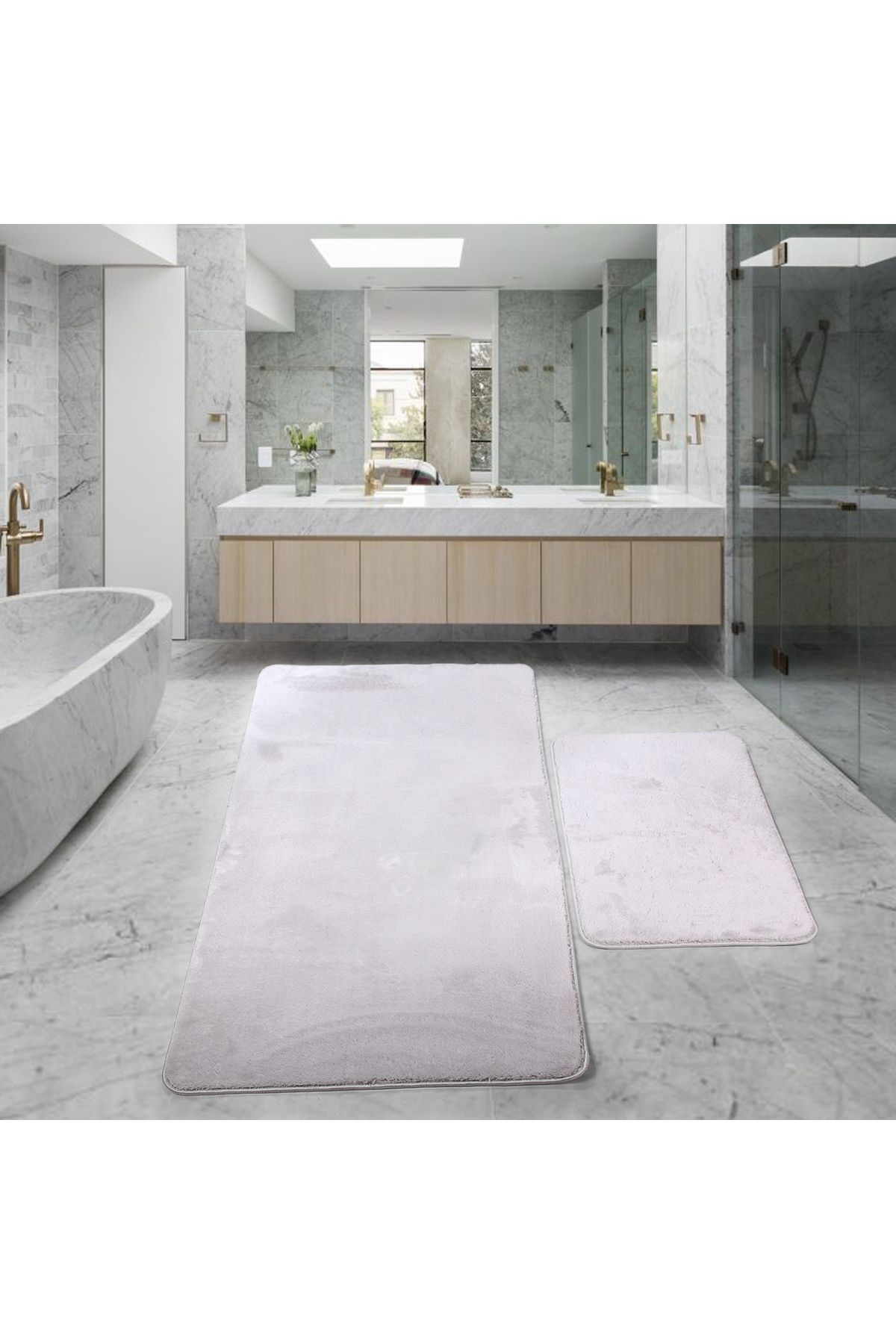 Bestekar LunaSoft Gri Büyük Boy Kaymaz Yumuşak Makinede Yıkanabilir İkili Modern Banyo Paspas Takımı