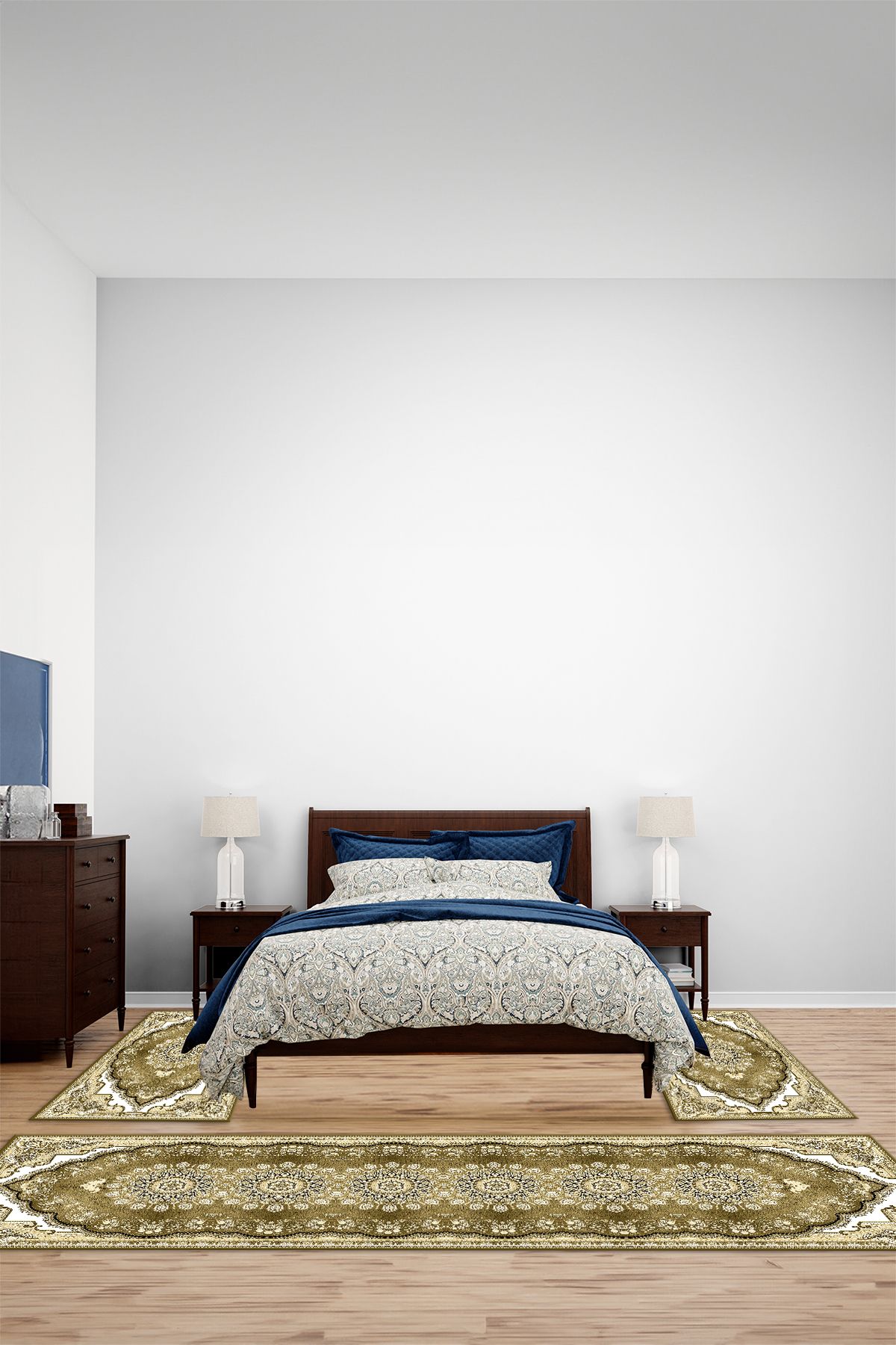 Viyana Home Dijital Kaymaz Taban Klasik Model Yıkanabilir Üçlü Yatak Odası Halısı, YO-KLASİK-81-SARI,
