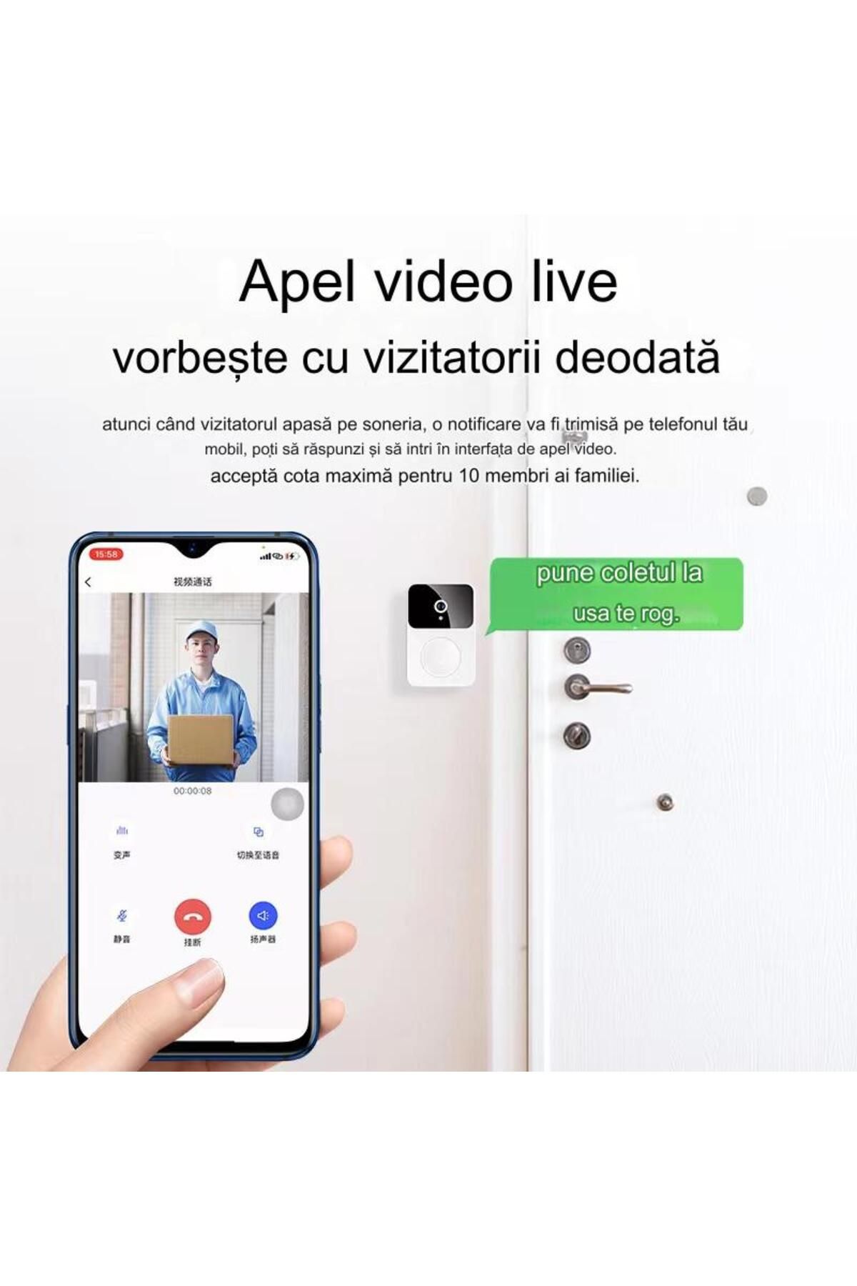 ideal STORE-idealSTORE Doorbell with Wifi Camera and Intercom, Waterproof, Wireless, Infrared Night Vision, 6