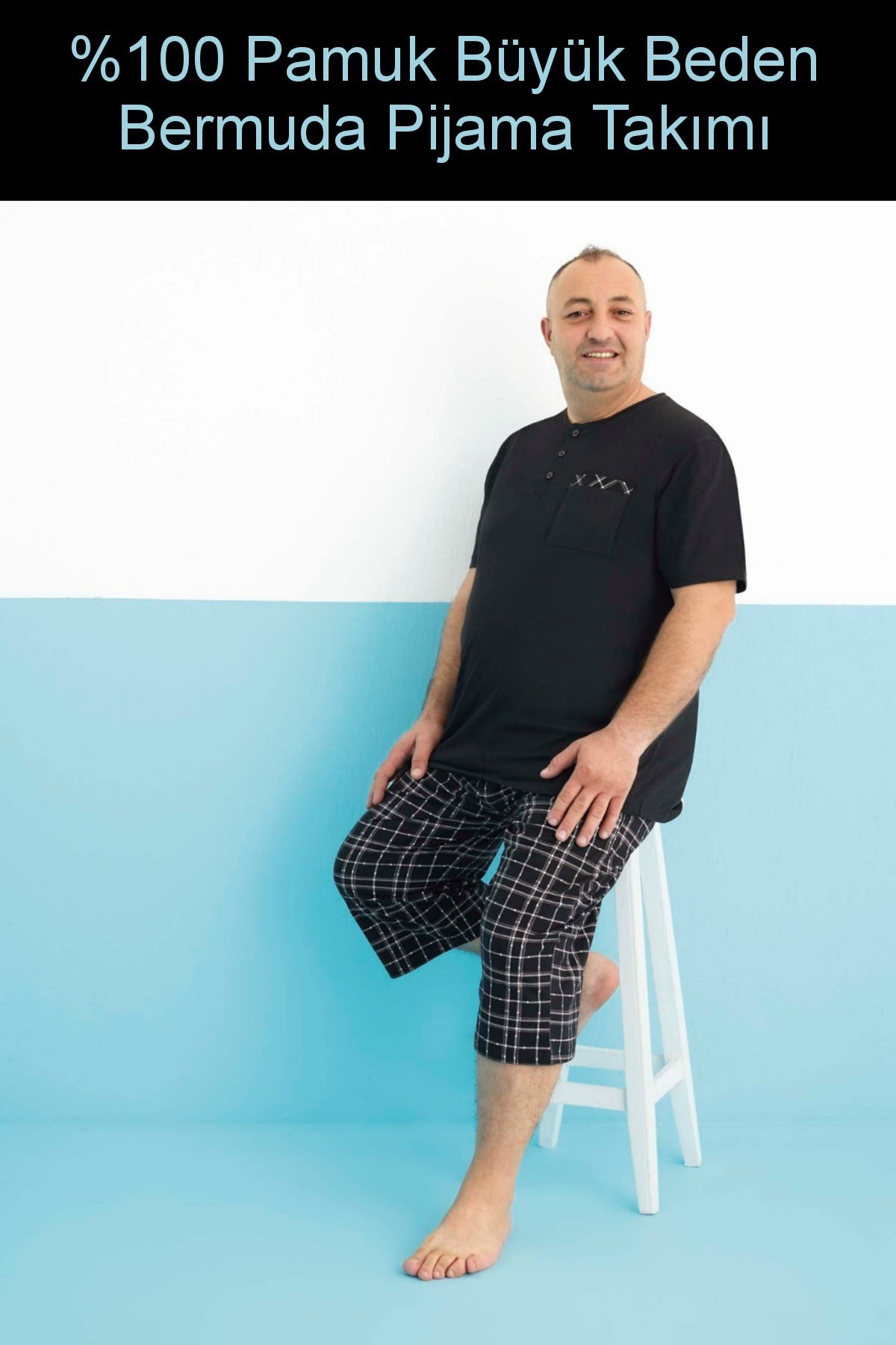 bigiyin Büyük Beden Pijama Takımı Bermuda Kısa Kol Pijama Erkek Büyük Beden Pijama Takım %100 Pamuk
