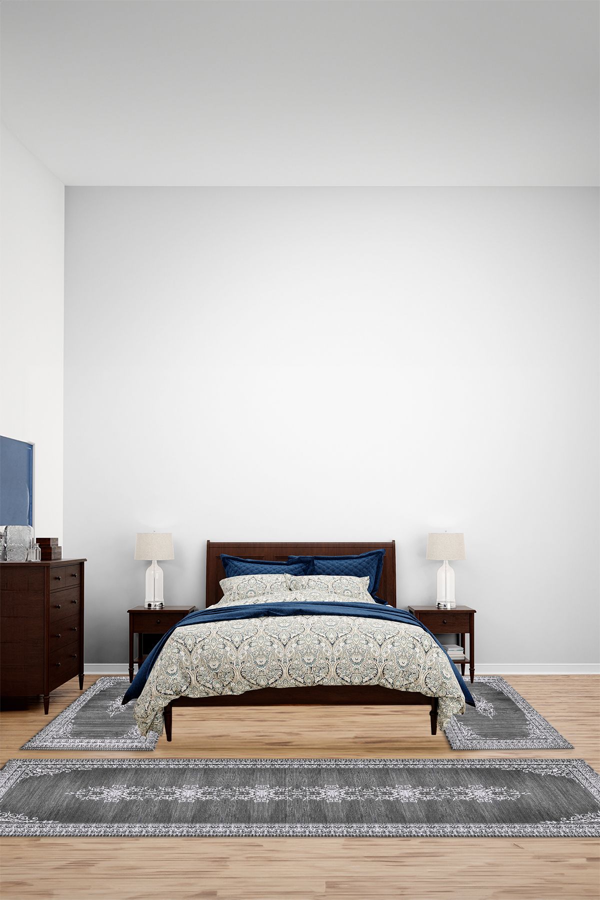 Viyana Home Dijital Kaymaz Taban Klasik Çerçeve Model Yıkanabilir Üçlü Yatak Odası Halısı, YO-KLASİK-82-GRİ,