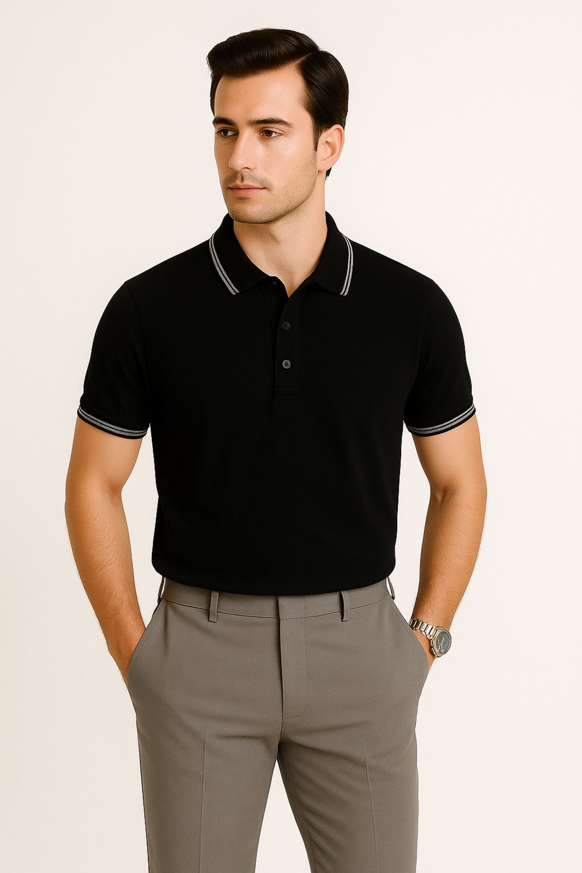 LACİVERTMEN Lacivertmen 2980-1 Urban Hayata Uygun Comfort Petek Yaka Çizgi Detaylı Polo Tişört