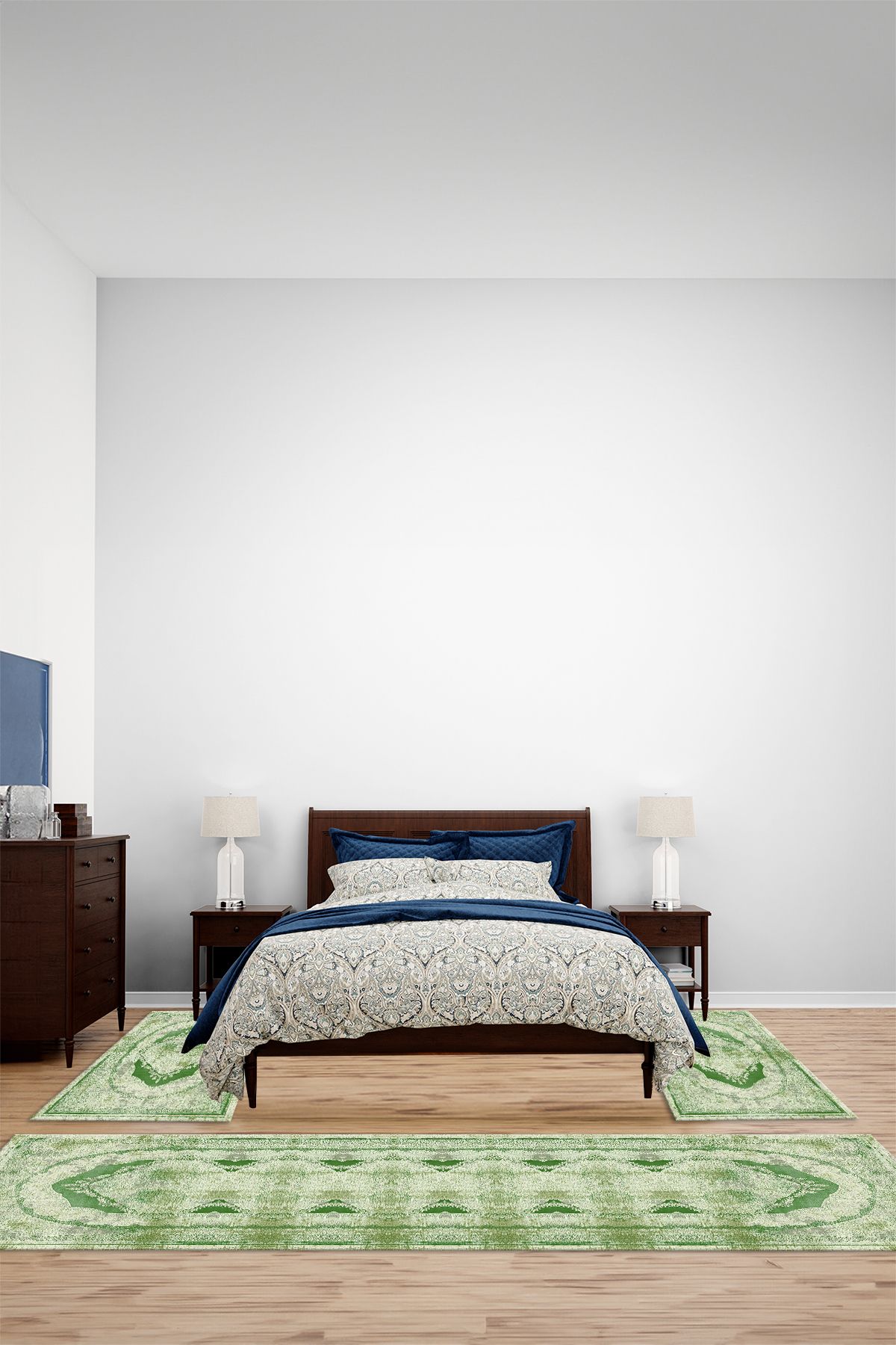 Viyana Home Dijital Kaymaz Taban Klasik Afgan Model Yıkanabilir Üçlü Yatak Odası Halısı, YO-KLASİK-91-YEŞİL,