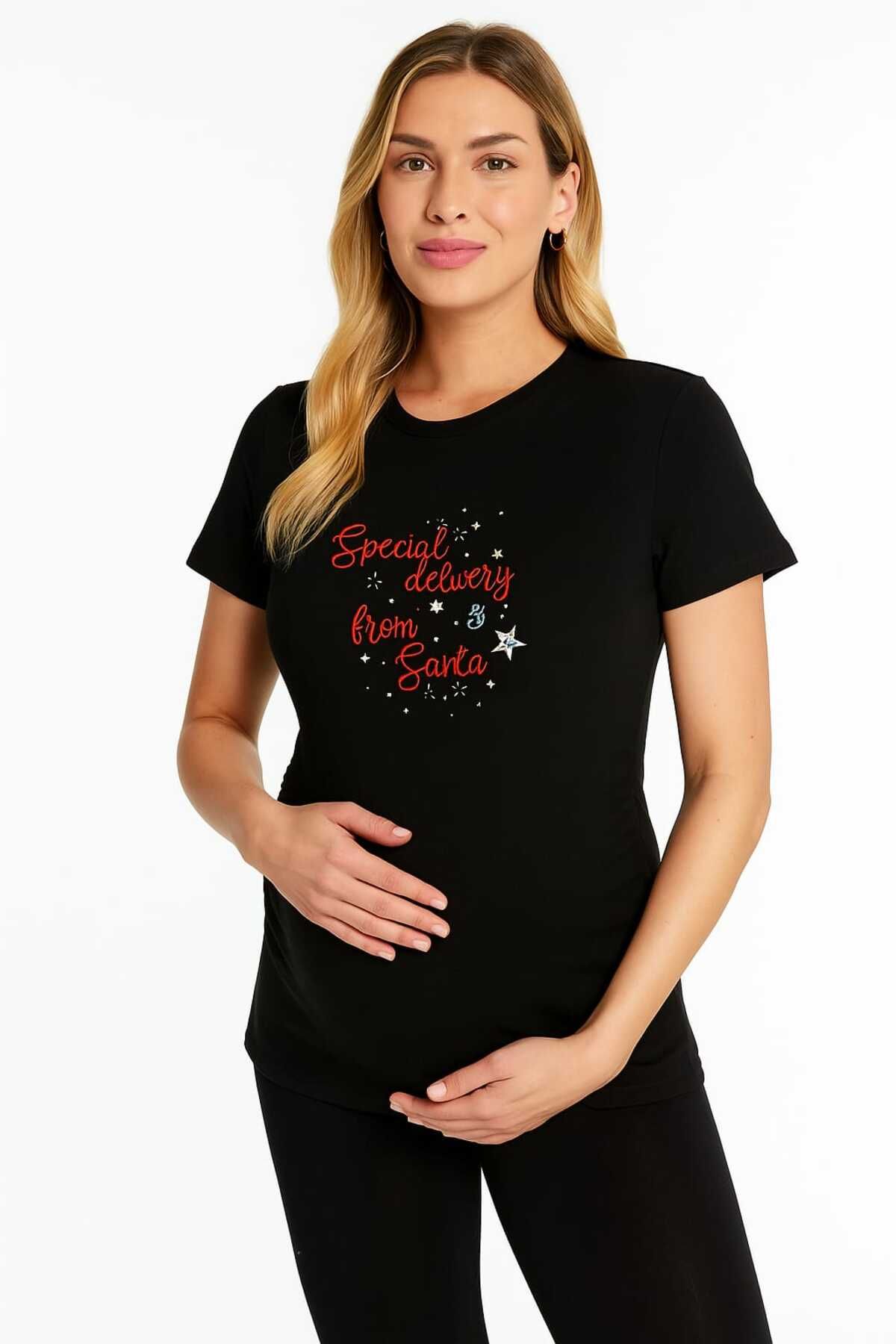MEGHAN L.A Hamile Önü Baskılı Pamuklu Kumaş Tshirt