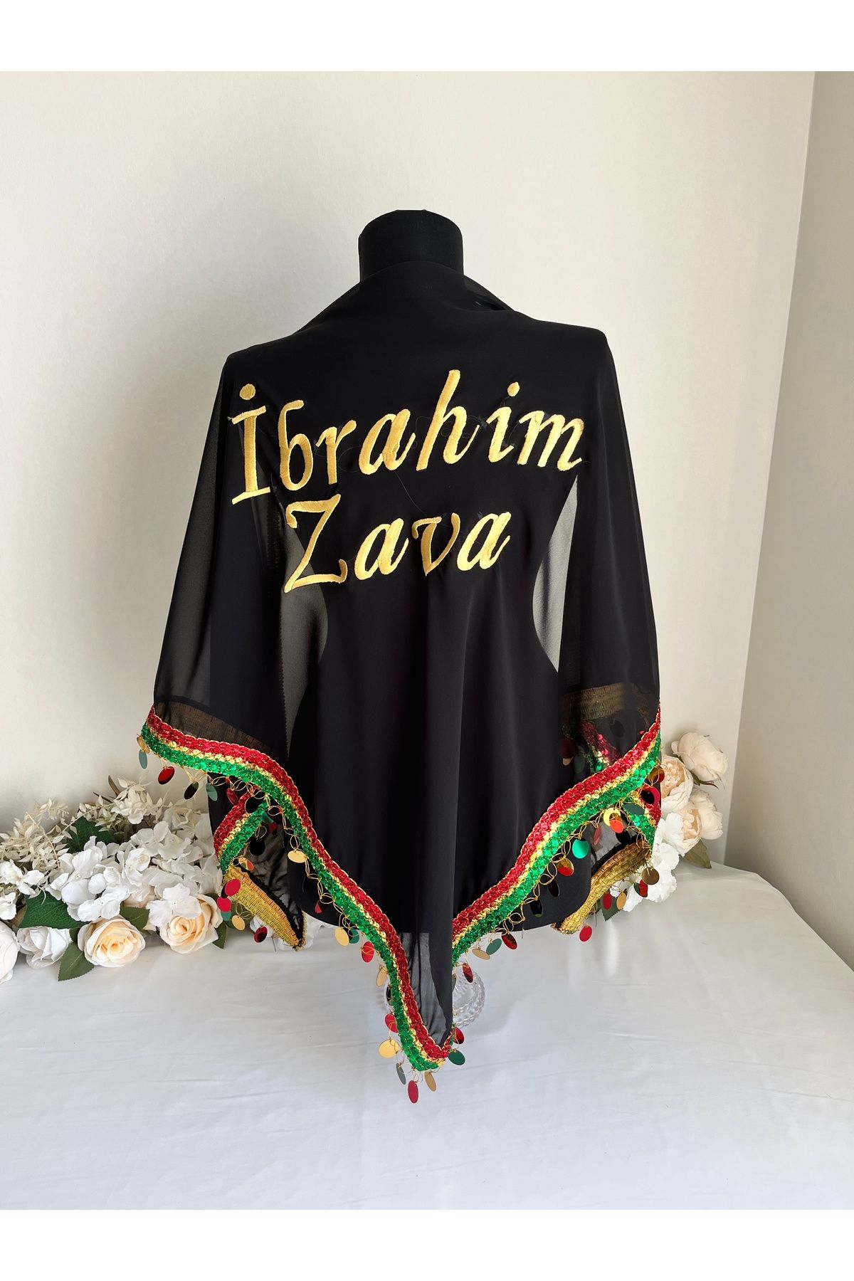 LE FANTASİA İsme Özel Nakışlı Damat Örtüsü & Eldiveni (YAZIYI MESAJ İLE BİLDİRİN) Siyah&Gold