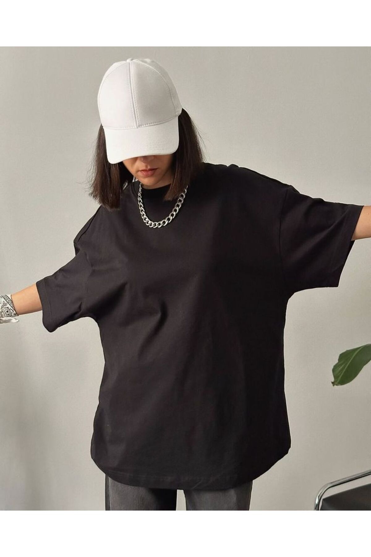 ervafashion Siyah Günlük Rahat Giyim Oversize Unisex Basic T-shirt