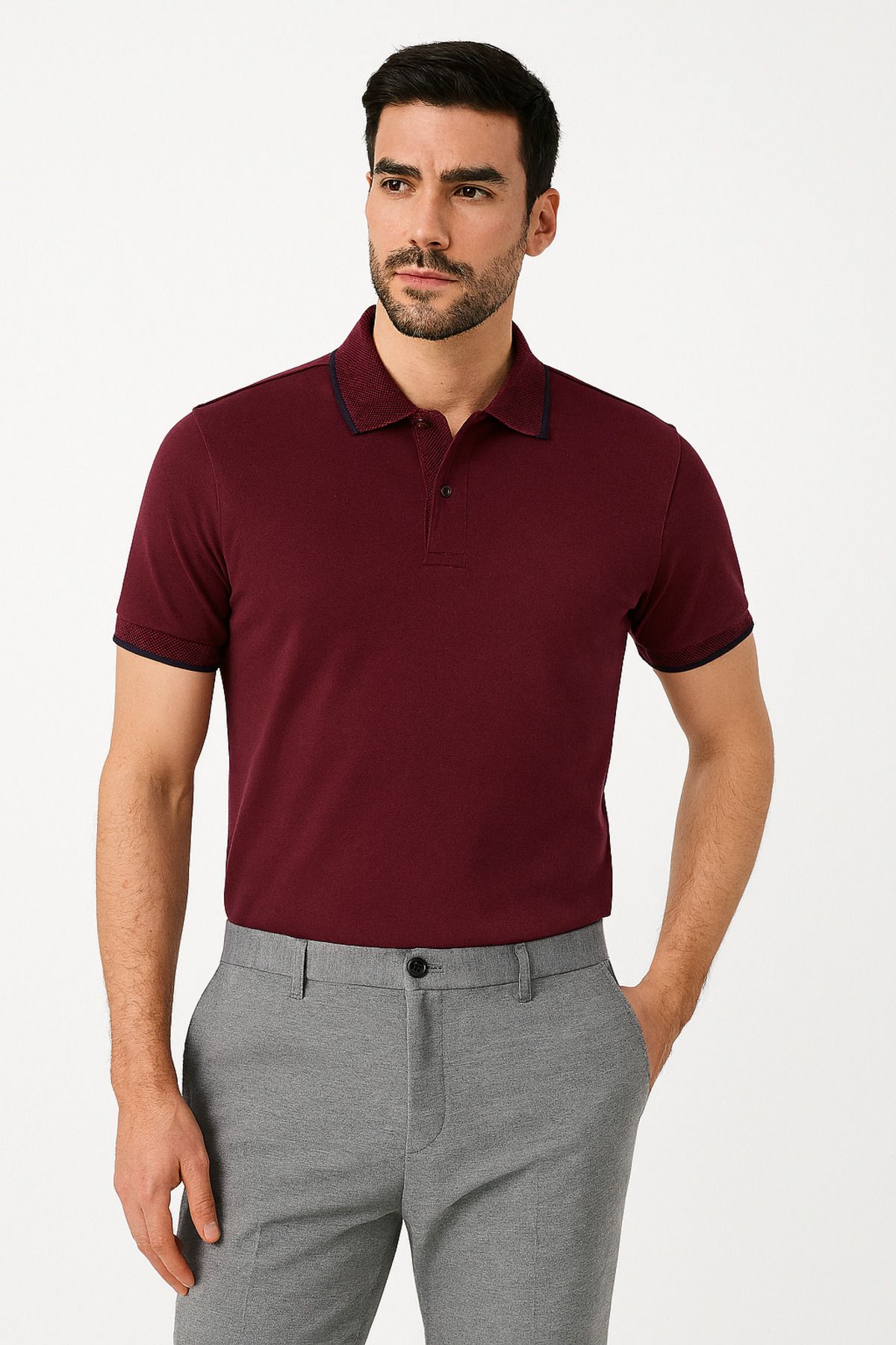 LACİVERTMEN Lacivertmen 2980-1 Urban Hayata Uygun Comfort Petek Yaka Çizgi Detaylı Polo Tişört