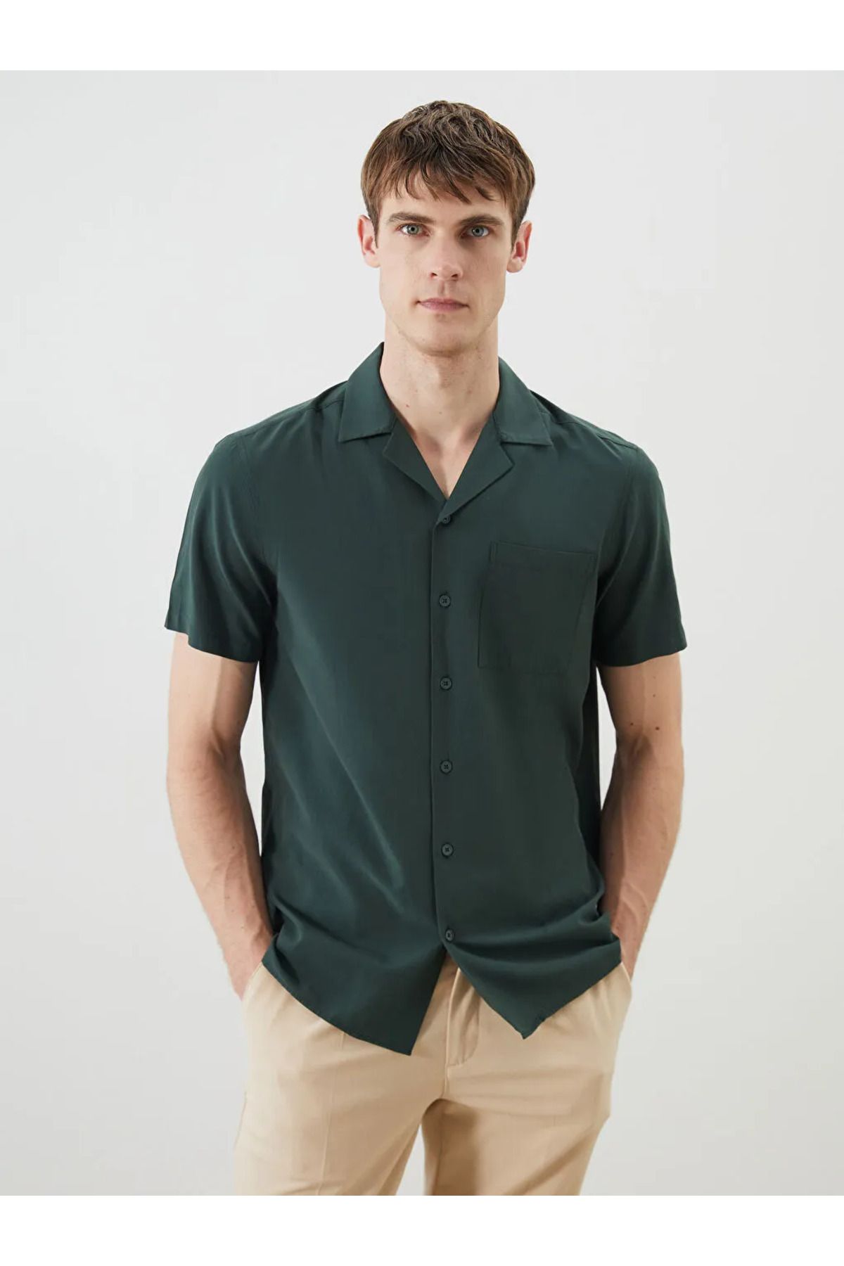 LC Waikiki LCWAIKIKI Classic Haki Regular Fit Modal Karışımlı Erkek Gömlek