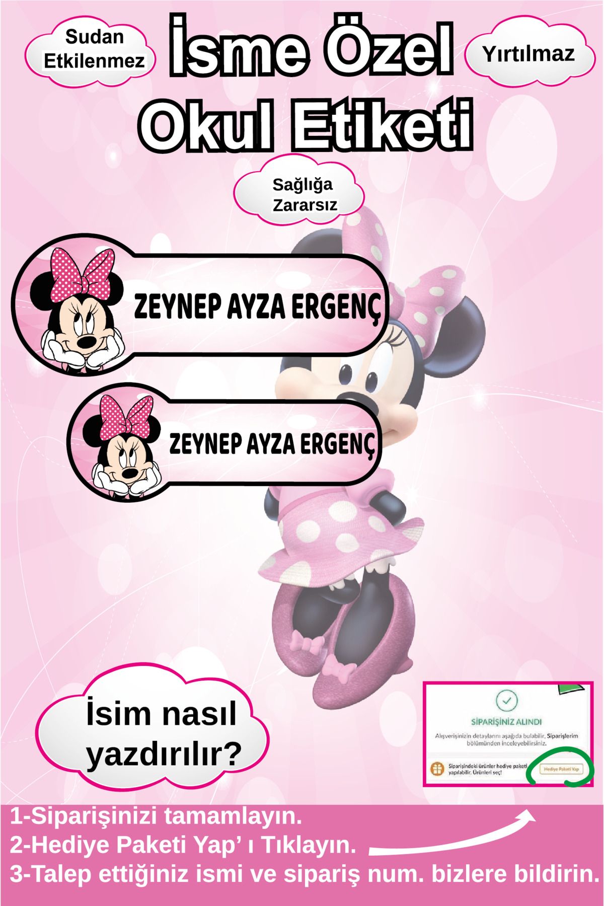 Ayza Tasarım Kalem Defter Kitap Etiketi İsim Etiketi Kişiye Özel Yapışkanlı Kız Çocuk Okul Etiketi Kırtasiye