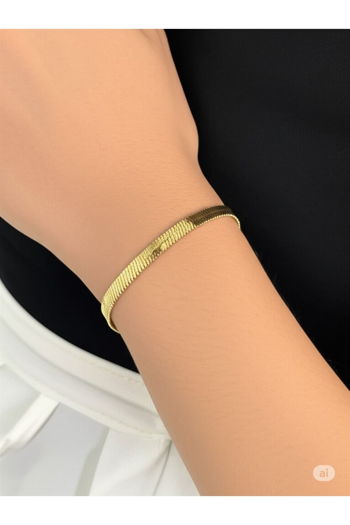 FAMEMUS ACCESSORY Çelik Gold Yassı Zincir Bileklik