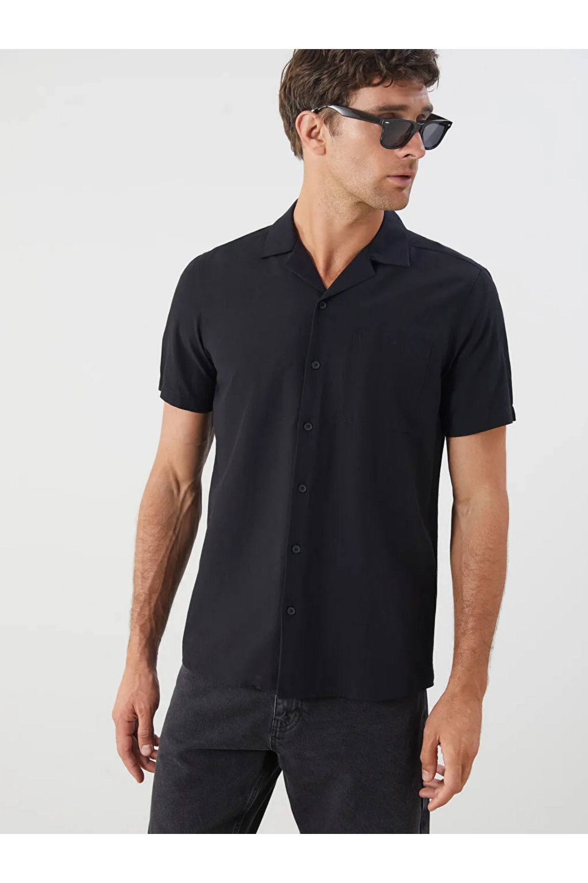 LC Waikiki LCWAIKIKI Classic Siyah Regular Fit Modal Karışımlı Erkek Gömlek