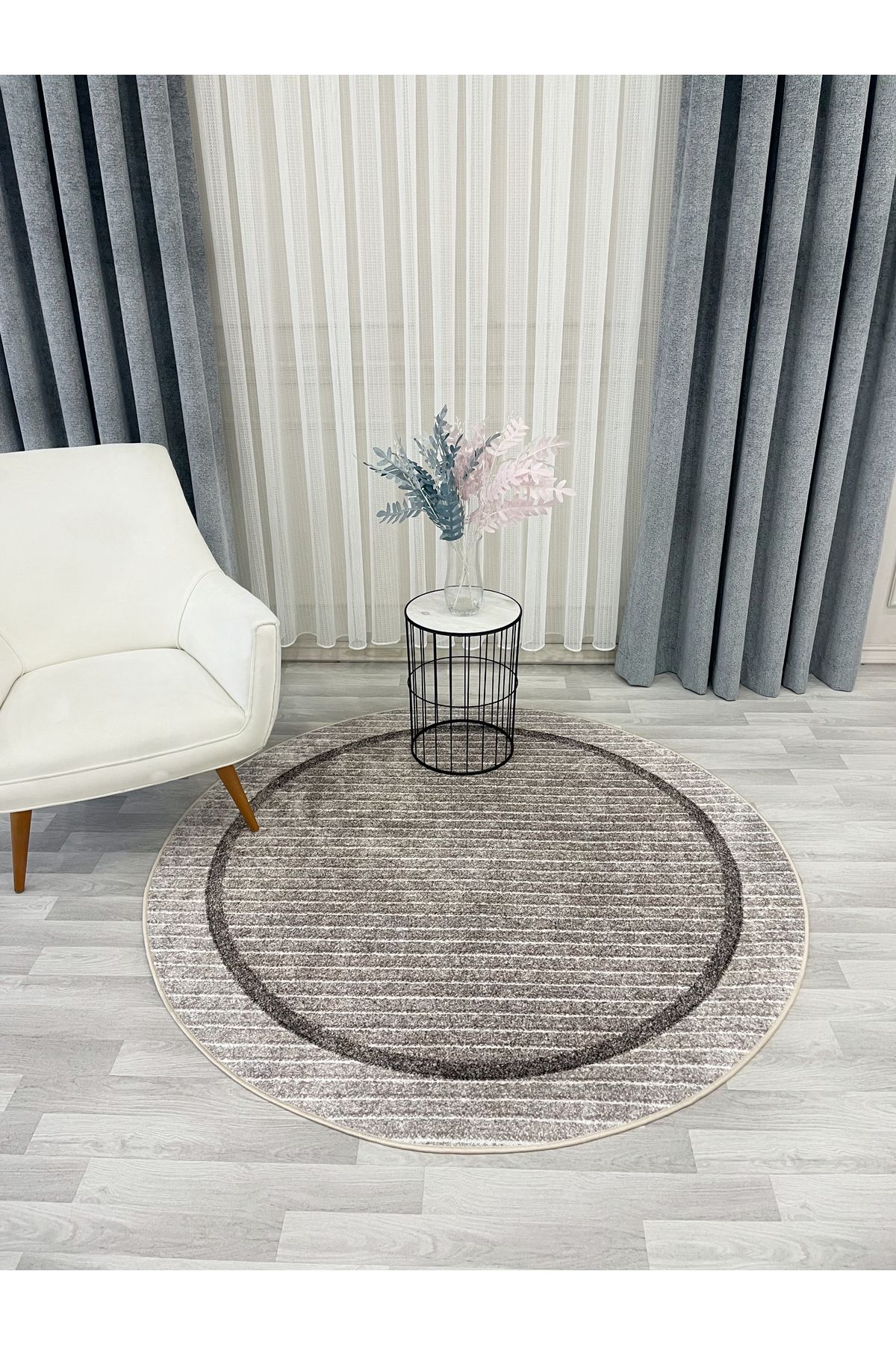 Brillant İskandinav Tarzı Kaymaz Taban Sisal Görünüm Daire Halı