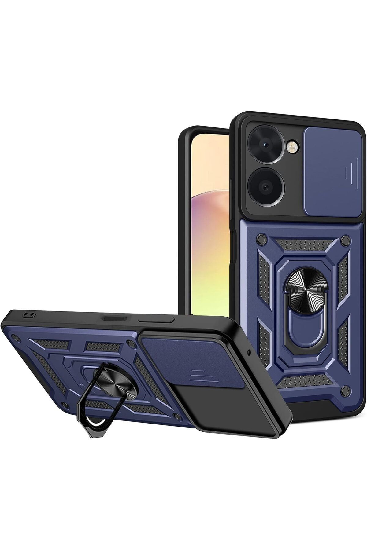 NANOSPACE Realme 10 4g İle Uyumlu Kılıf Pars Yüzüklü Standlı Kamera Korumalı Kılıf