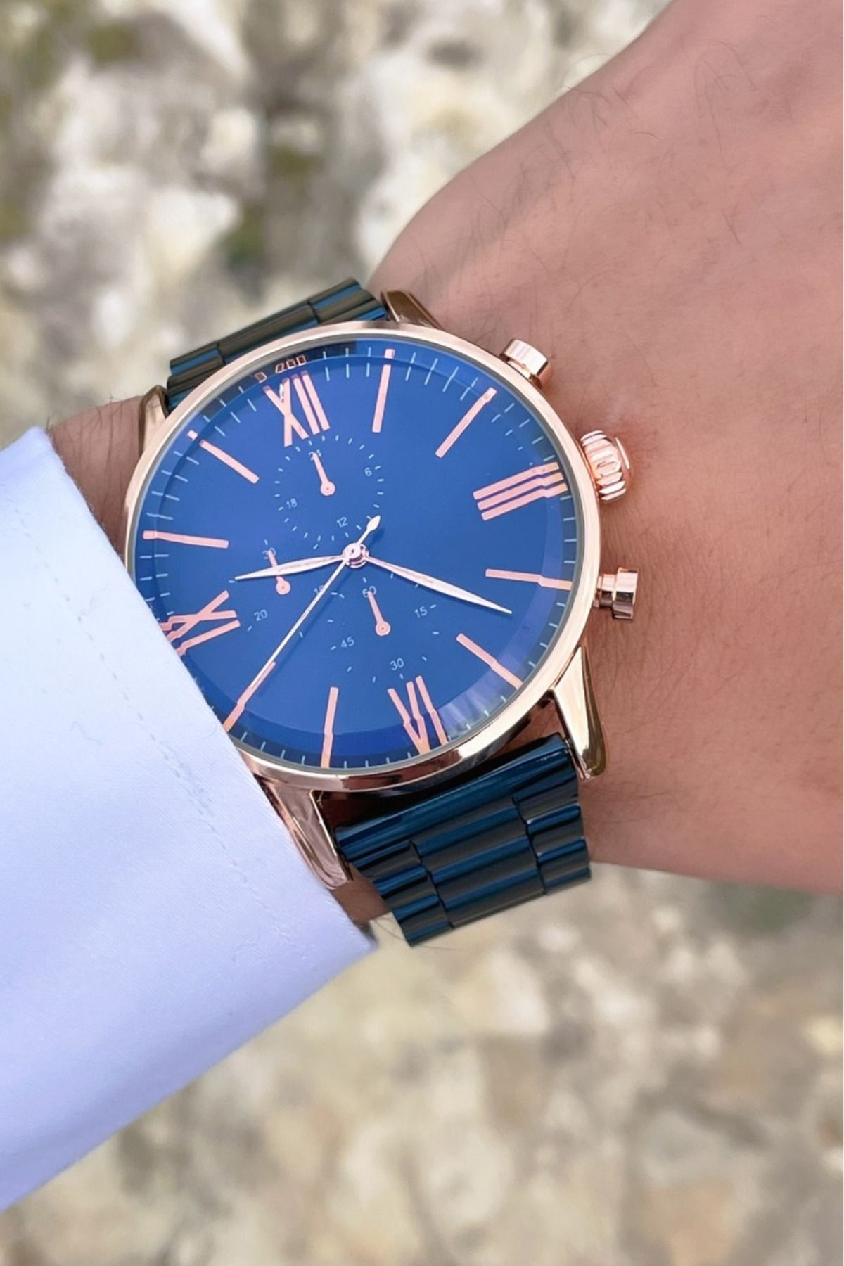 polo55.sport.1855 Lacivert Rose Gold Premium Erkek Kol Saati