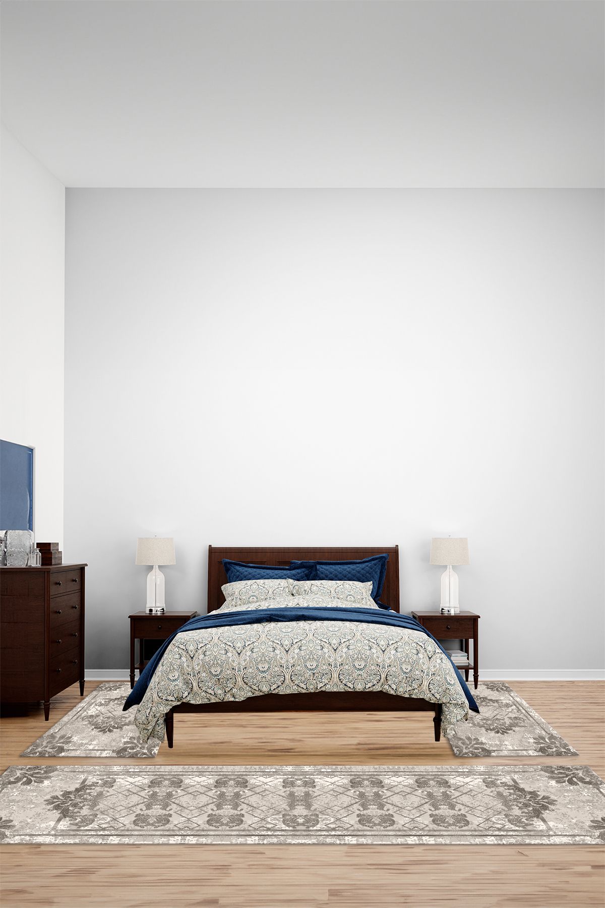 Viyana Home Dijital Kaymaz Taban Klasik Modern Desen Yıkanabilir Üçlü Yatak Odası Halısı, YO-KLASİK-127-BEJ,