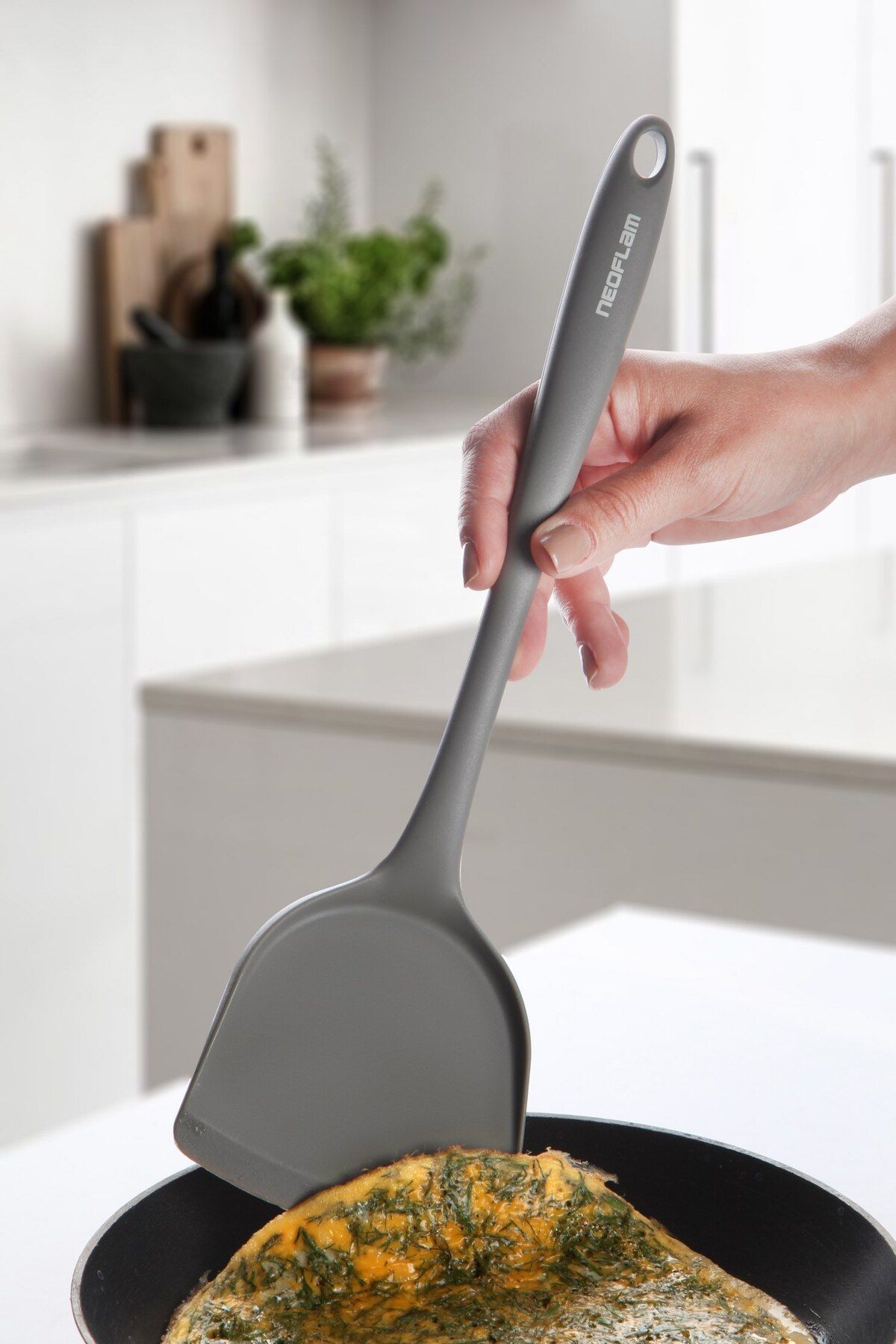 NEOFLAM Silikon Geniş Spatula Gri