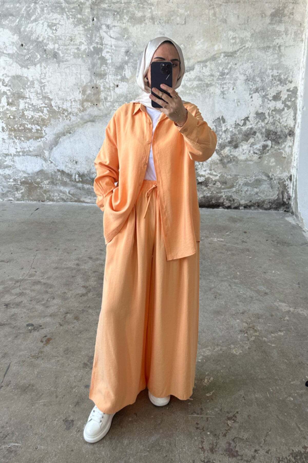 Hatun Atila Modal Kumaş Gömlekli İkili Takım 5203 - Somon