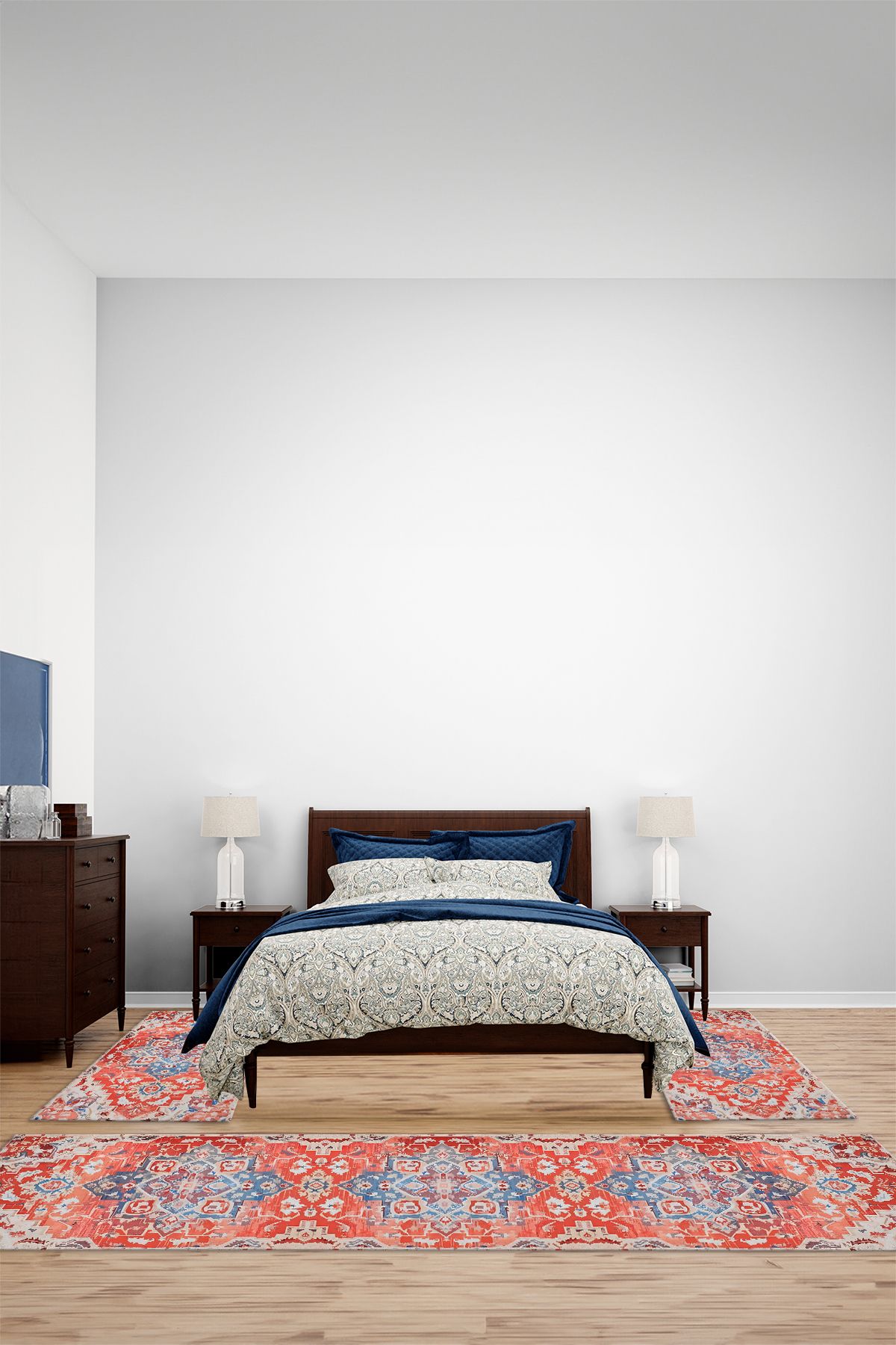 Viyana Home Dijital Kaymaz Taban Klasik Etnik Model Yıkanabilir Üçlü Yatak Odası Halısı, YO-KLASİK-129-KIRMIZI,