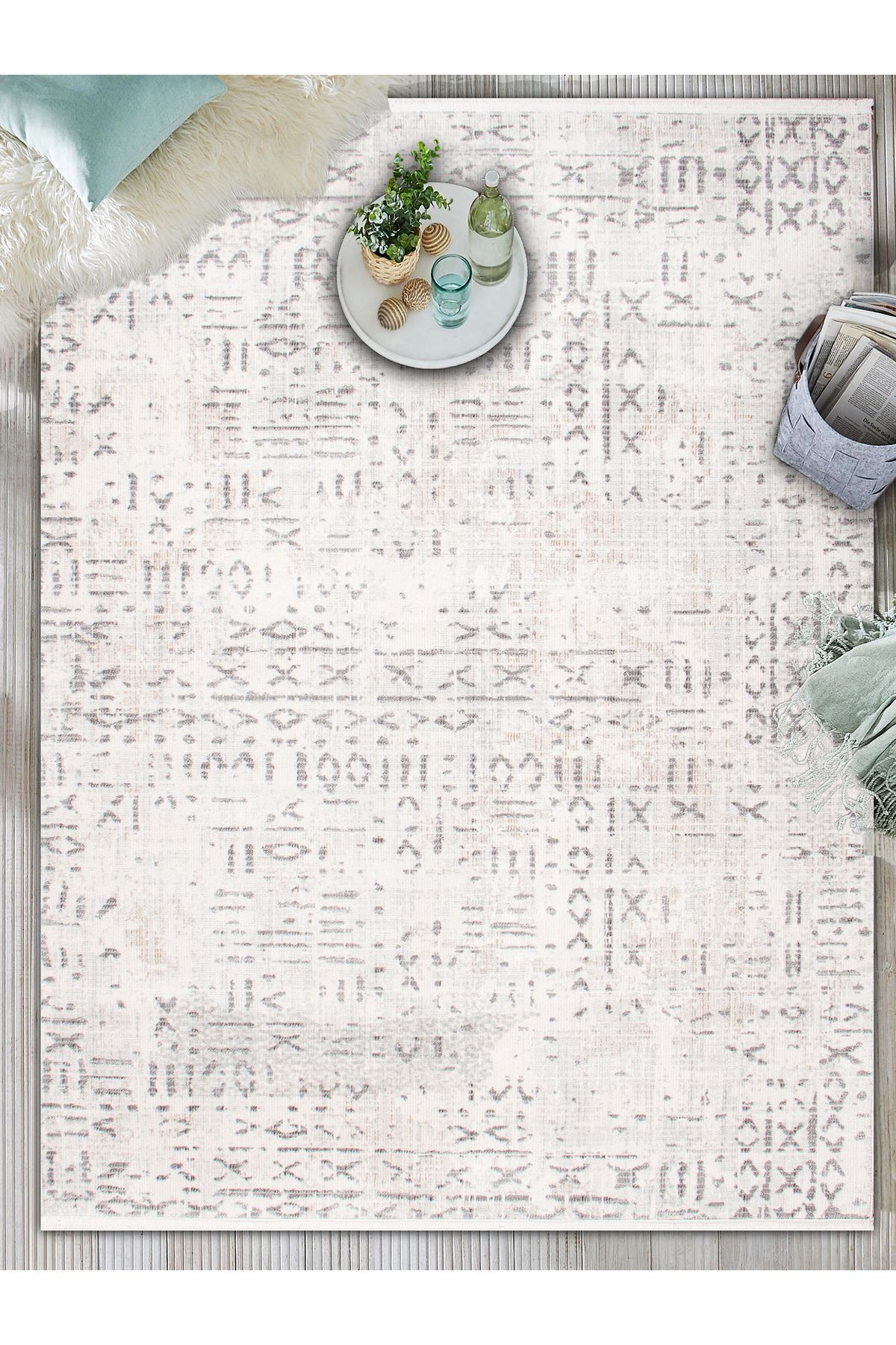 Qadifa Home Vintage, Pamuk Dokuma,Saçaklı,Otantik,Yumuşak,Çok Renkli,Mutfak,Dört Mevsim R0091A-Krem