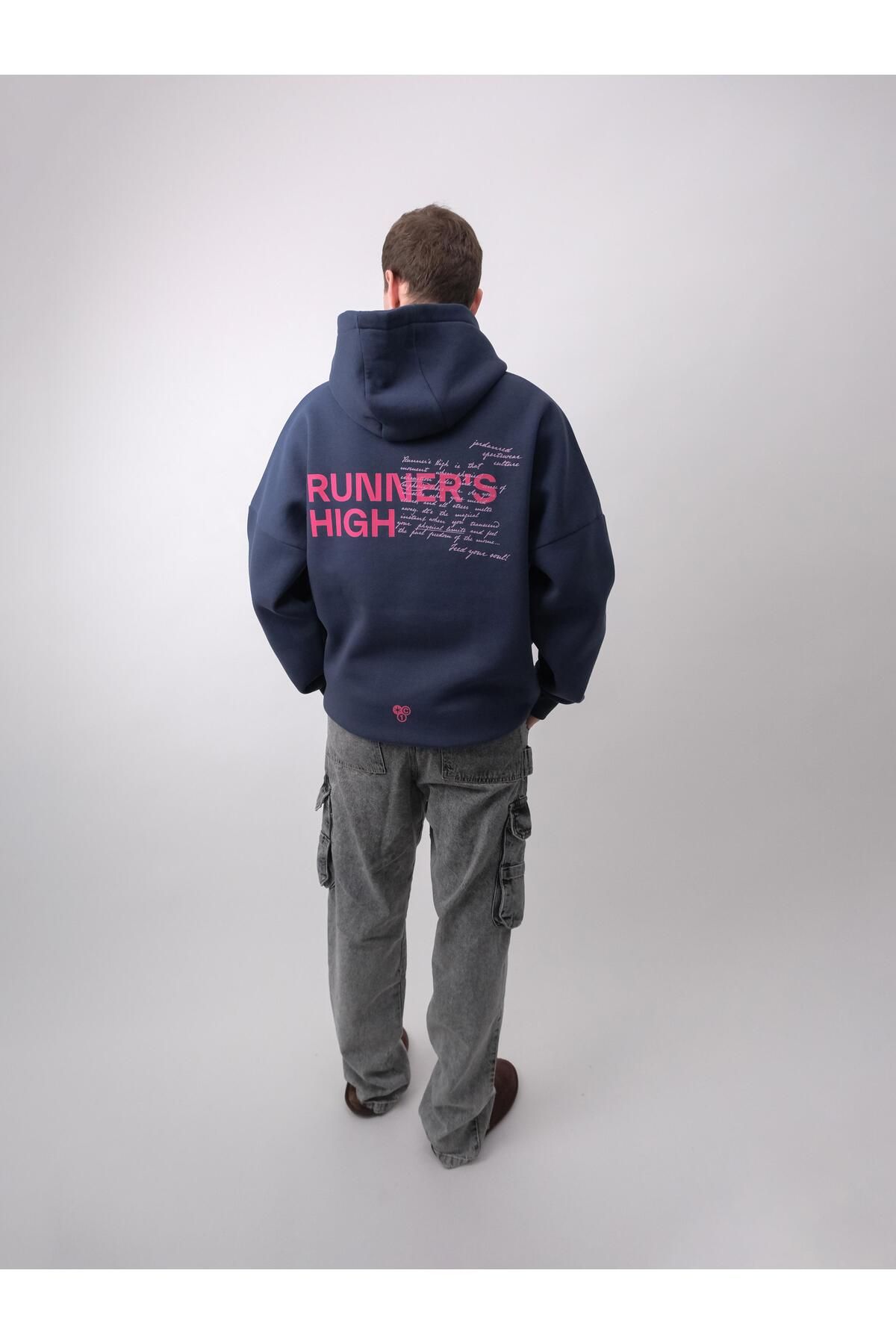 Jordanred Runner's High, Lacivert Oversize Kapüşonlu Sweatshirt