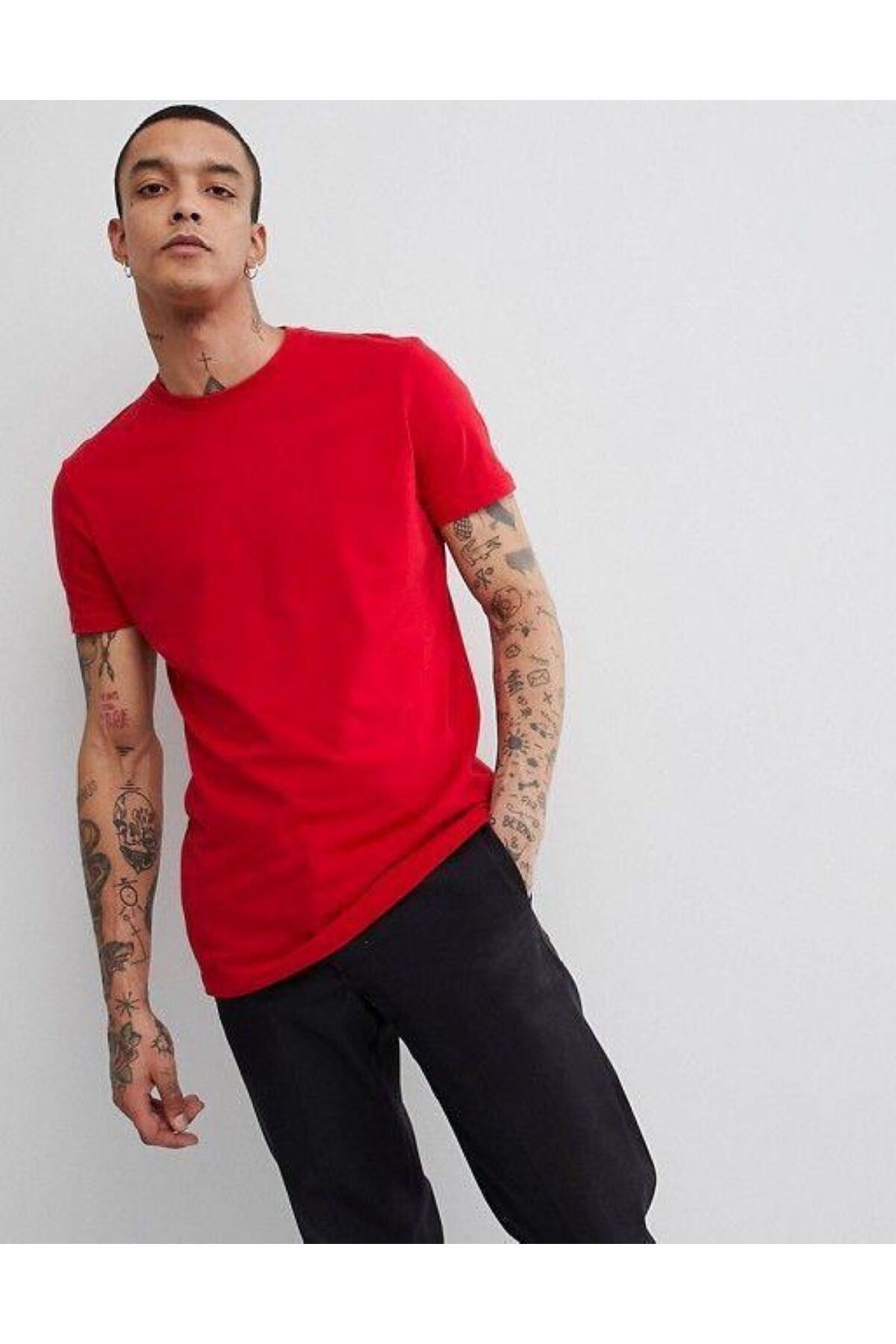 ervafashion Kırmızı Günlük Rahat Giyim Oversize Unisex Basic T-shirt