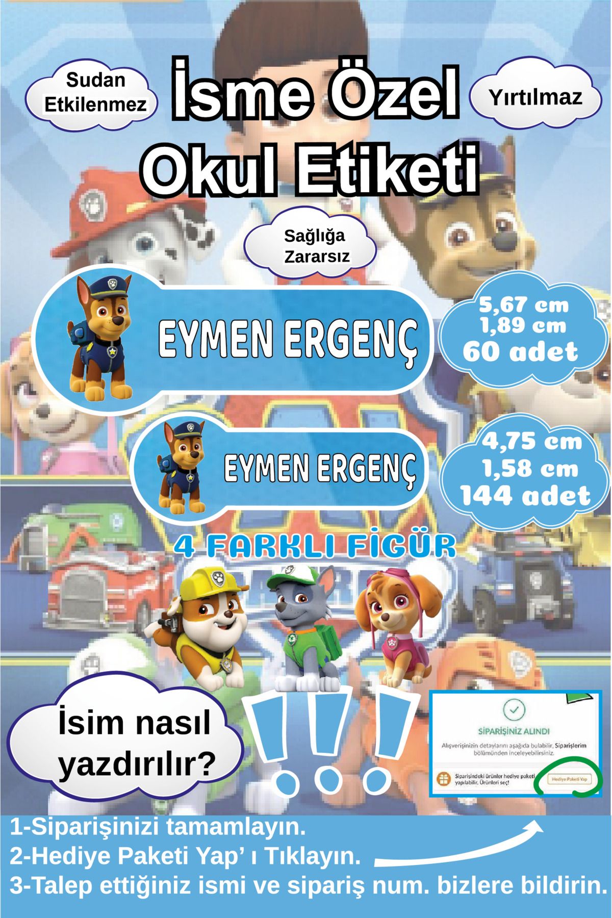 Ayza Tasarım Kalem Defter Kitap Etiketi İsim Etiketi Kişiye Özel Yapışkanlı Çocuk Okul Etiketi Kırtasiye