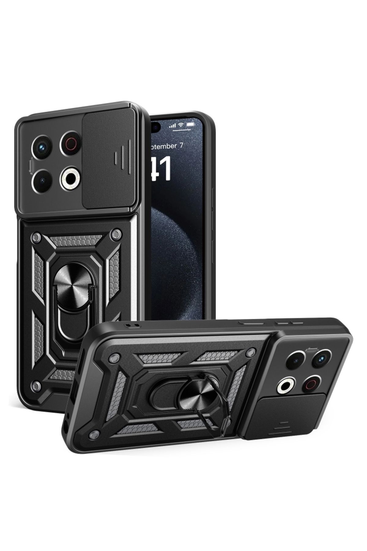 NANOSPACE Tecno Spark 30 Pro 4Gİle Uyumlu Kılıf Pars Yüzüklü Standlı Kamera Korumalı Kılıf