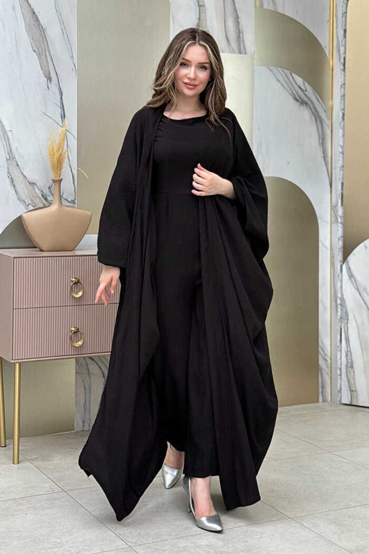 BYM Şalıyla Birlikte Tulum ve Abaya İkili Takım 8519 Siyah