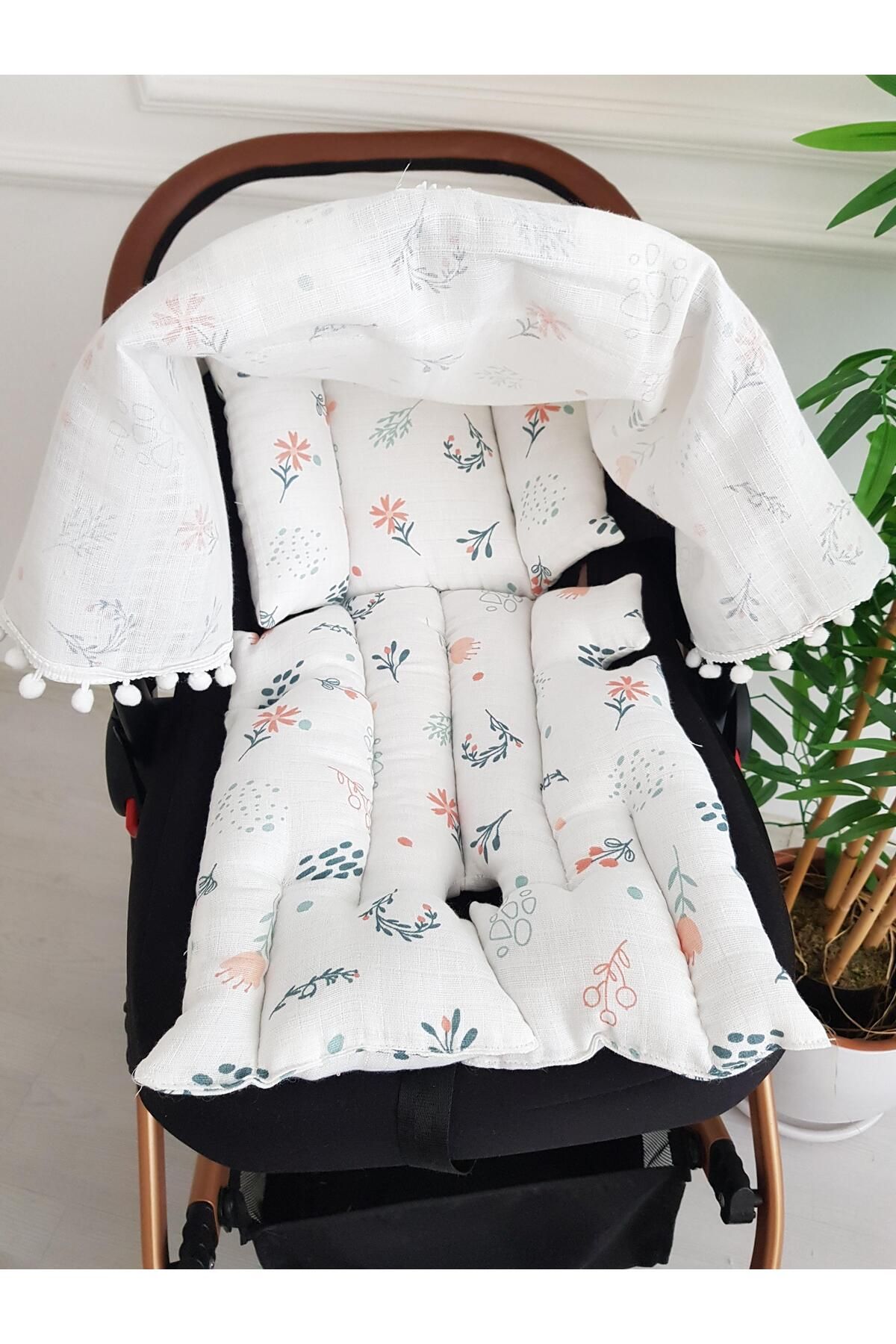 ilkimbebe-Floral Muslin Zippered Stroller Cover and Cushion 3