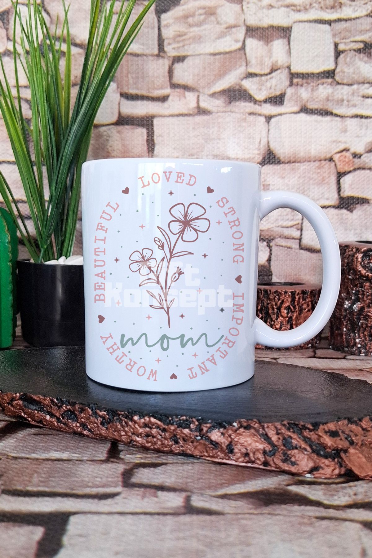 giftkonsept Mom Flower Çiçekli Anne Anneler Günü Özel Hediyelik Baskılı Çay Kahve Sunum Kupa Bardak