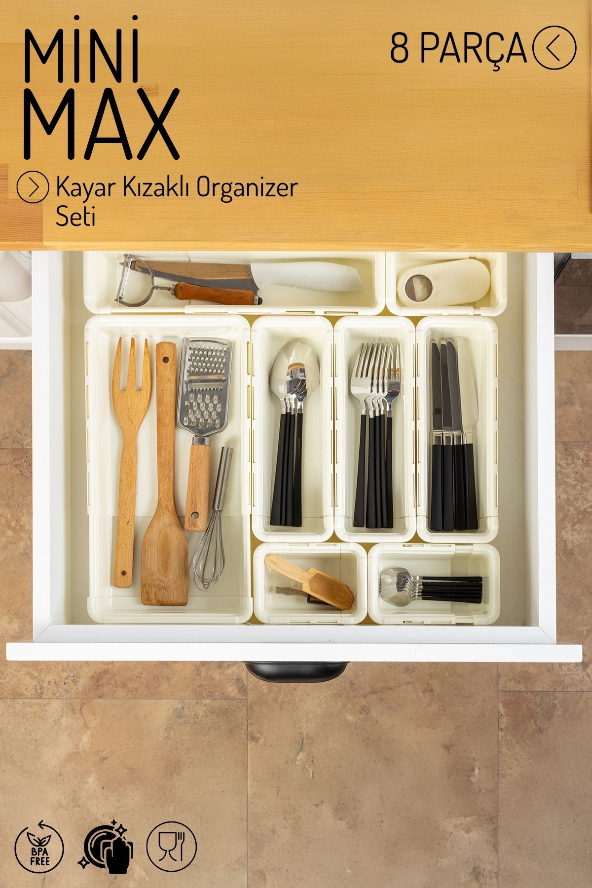 Nandy Home 8 Parça MiniMax Ayarlanabilir Kayar Kızaklı Çekmece Organizeri