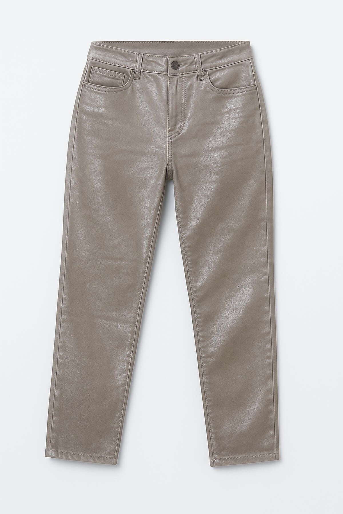 Bluewhite Kadın Yüksek Bel Parlak Mum Kumaş Straight Fit Jean Pantolon