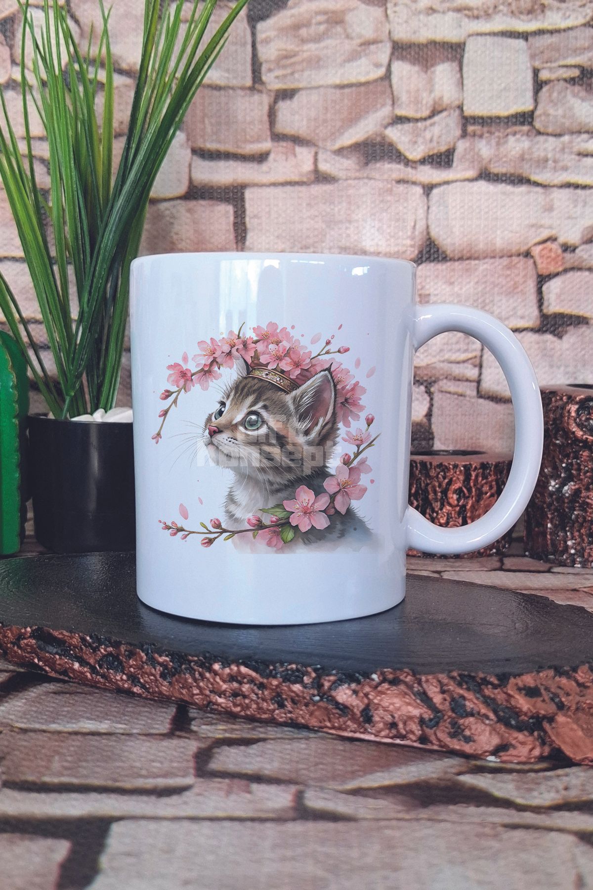 giftkonsept Sevimli Kedi Ve Çiçek Temalı No: 5 Hediyelik Baskılı Çay Kahve Sunum Kupa Bardak