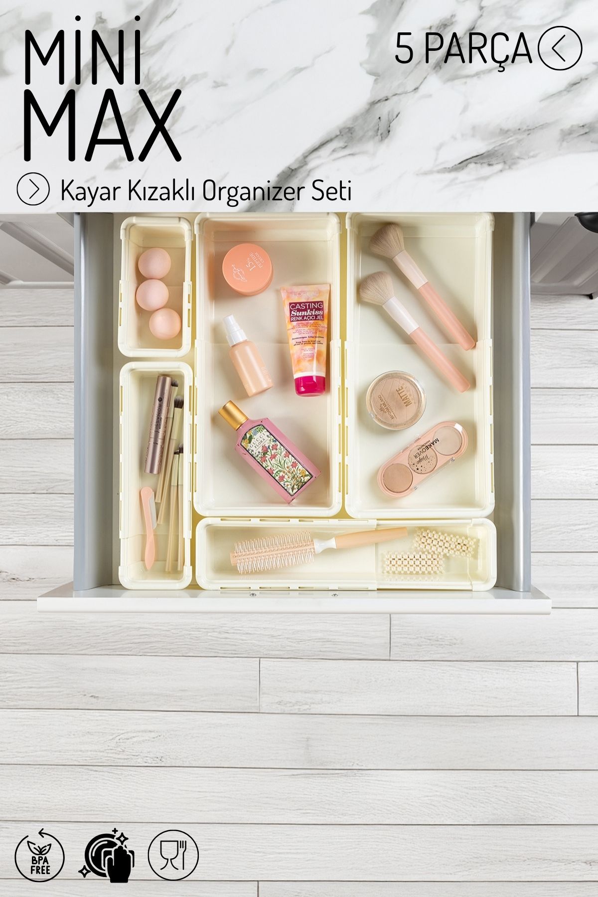 Nandy Home 5 Parça MiniMax Ayarlanabilir Kayar Kızaklı Çekmece Organizeri