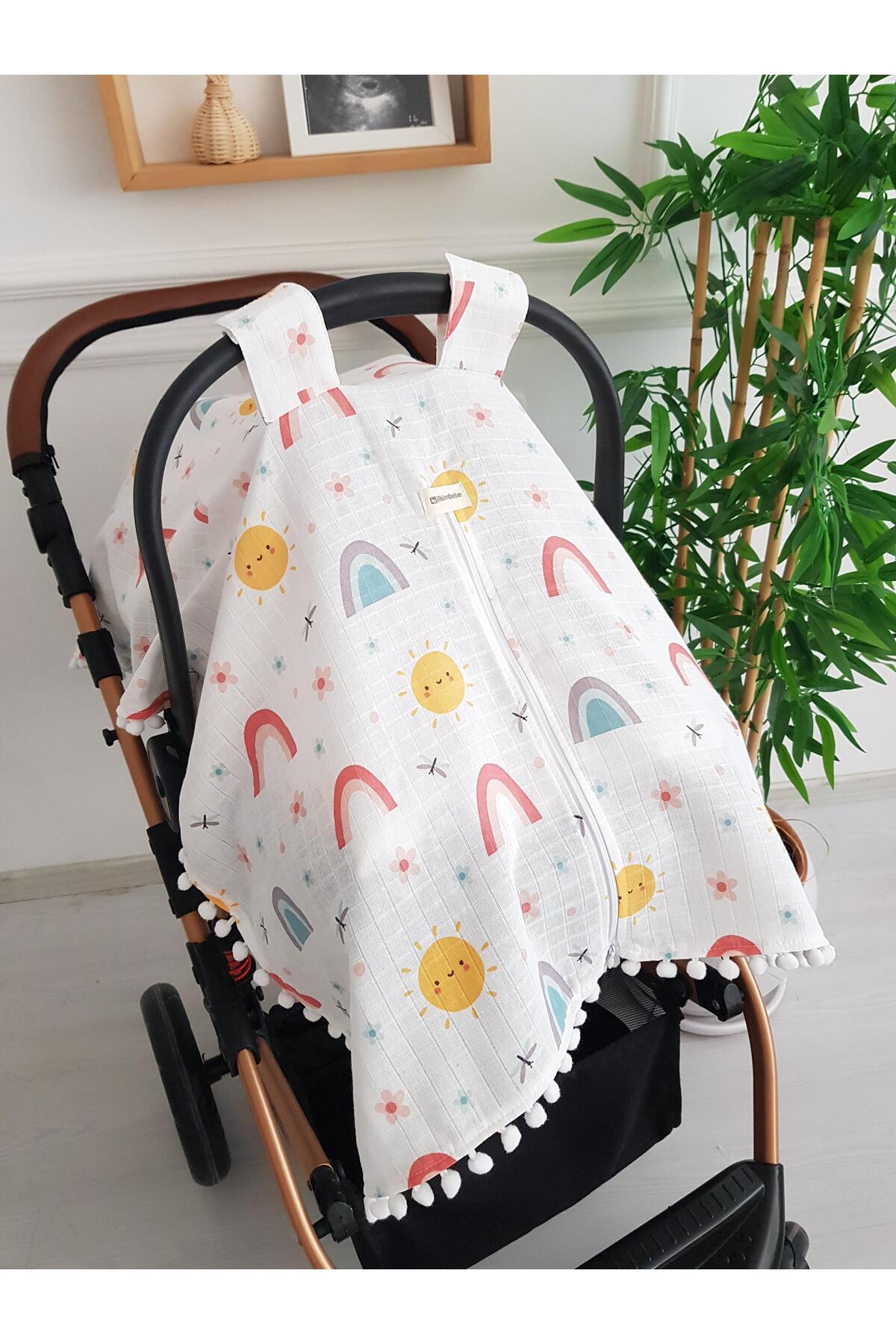 ib ilkimbebe Güneş ve Gökkuşağı Müslin Fermuarlı Puset Örtüsü ve Minderi fotoğrafı 5 (önizleme)