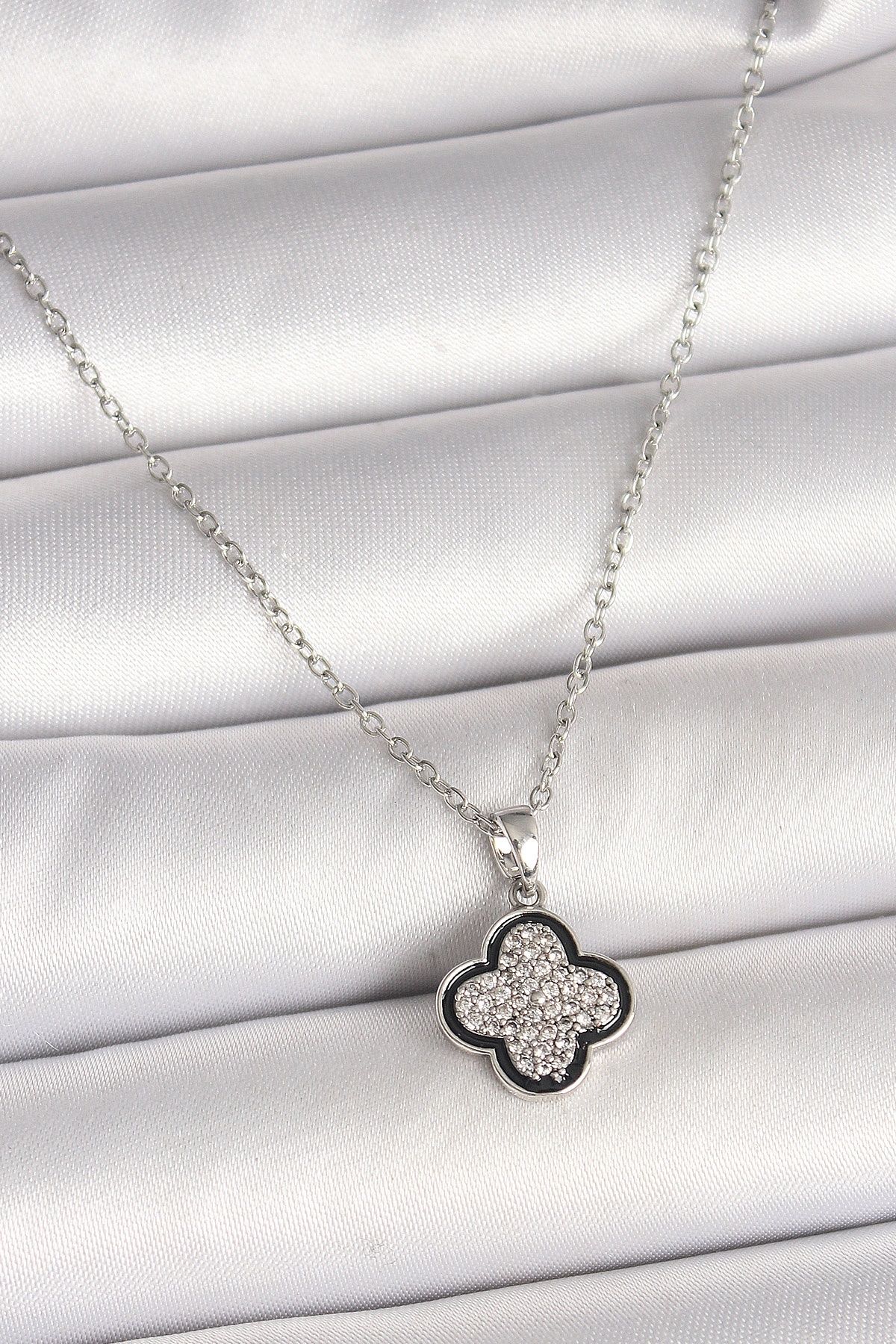 Skygo-316L Steel Silver Color Chain Zircon Stone Clover Model Women's Necklace - Tj-Bko9975 1